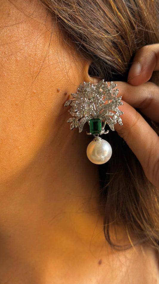 Emerald pearl diamond danglers