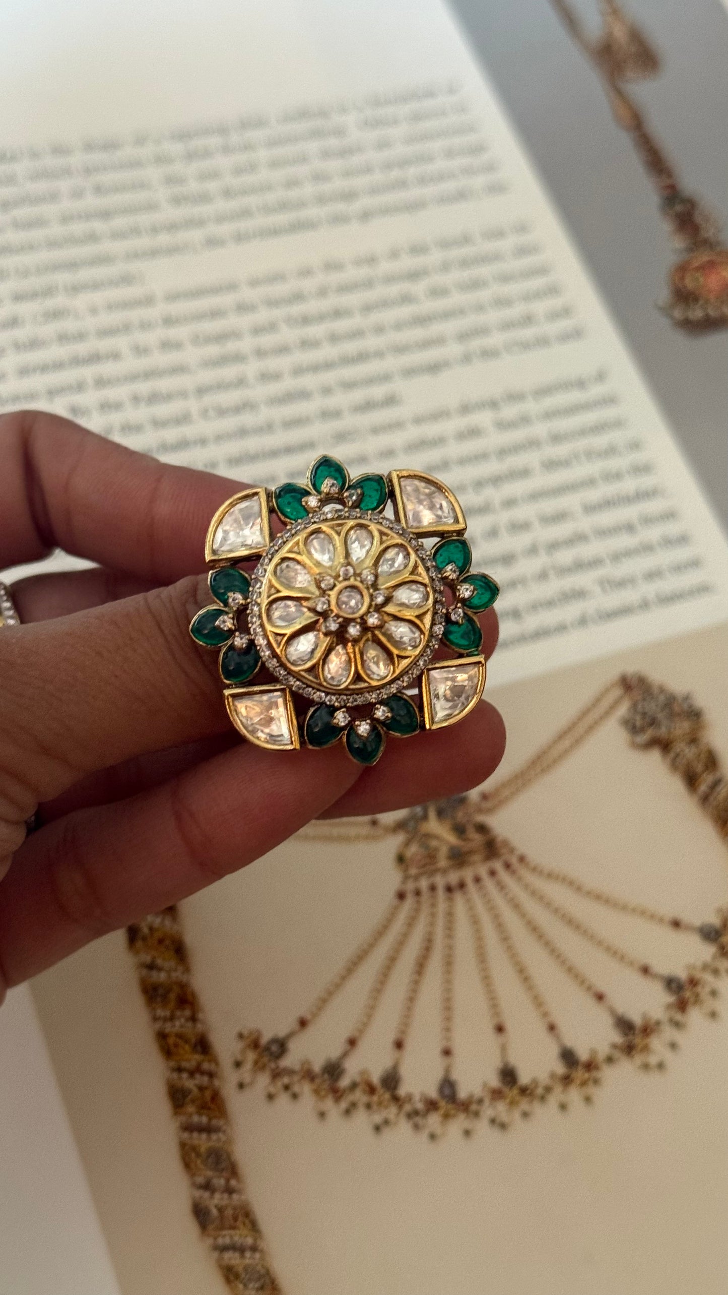 Emerald takkar work Victorian ring
