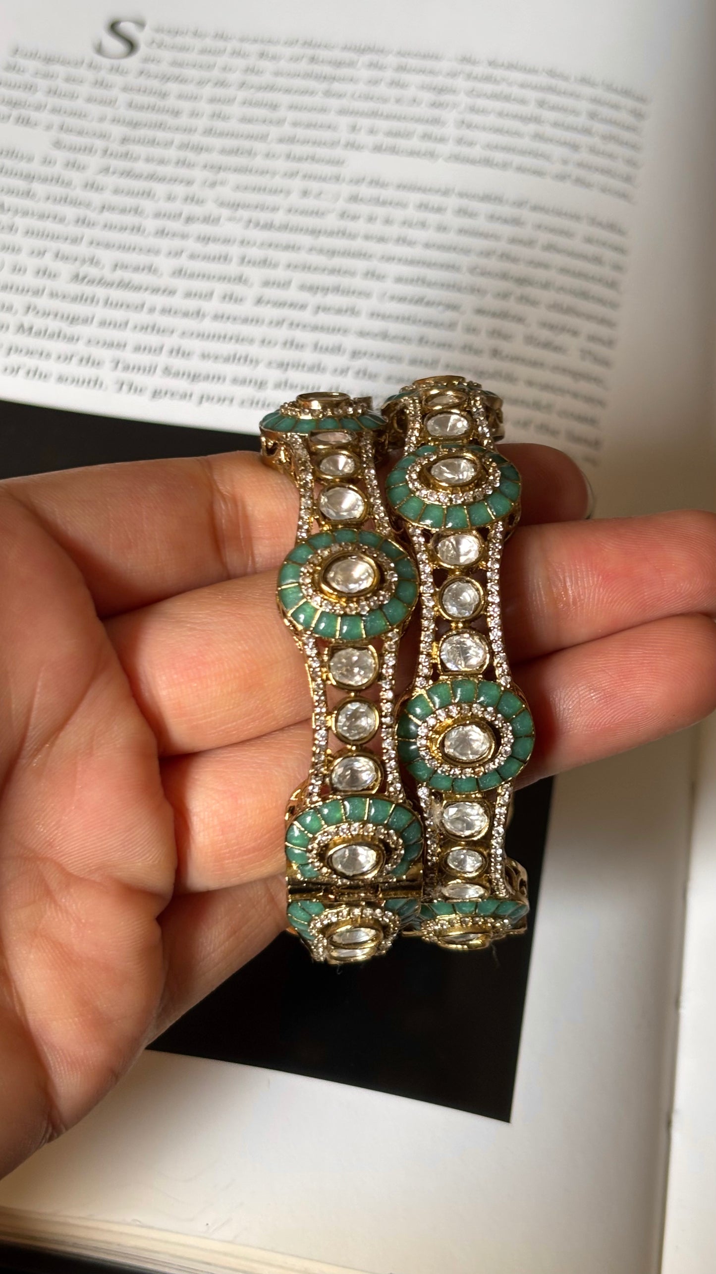 Mint katdana with moissanite polki openable bangles