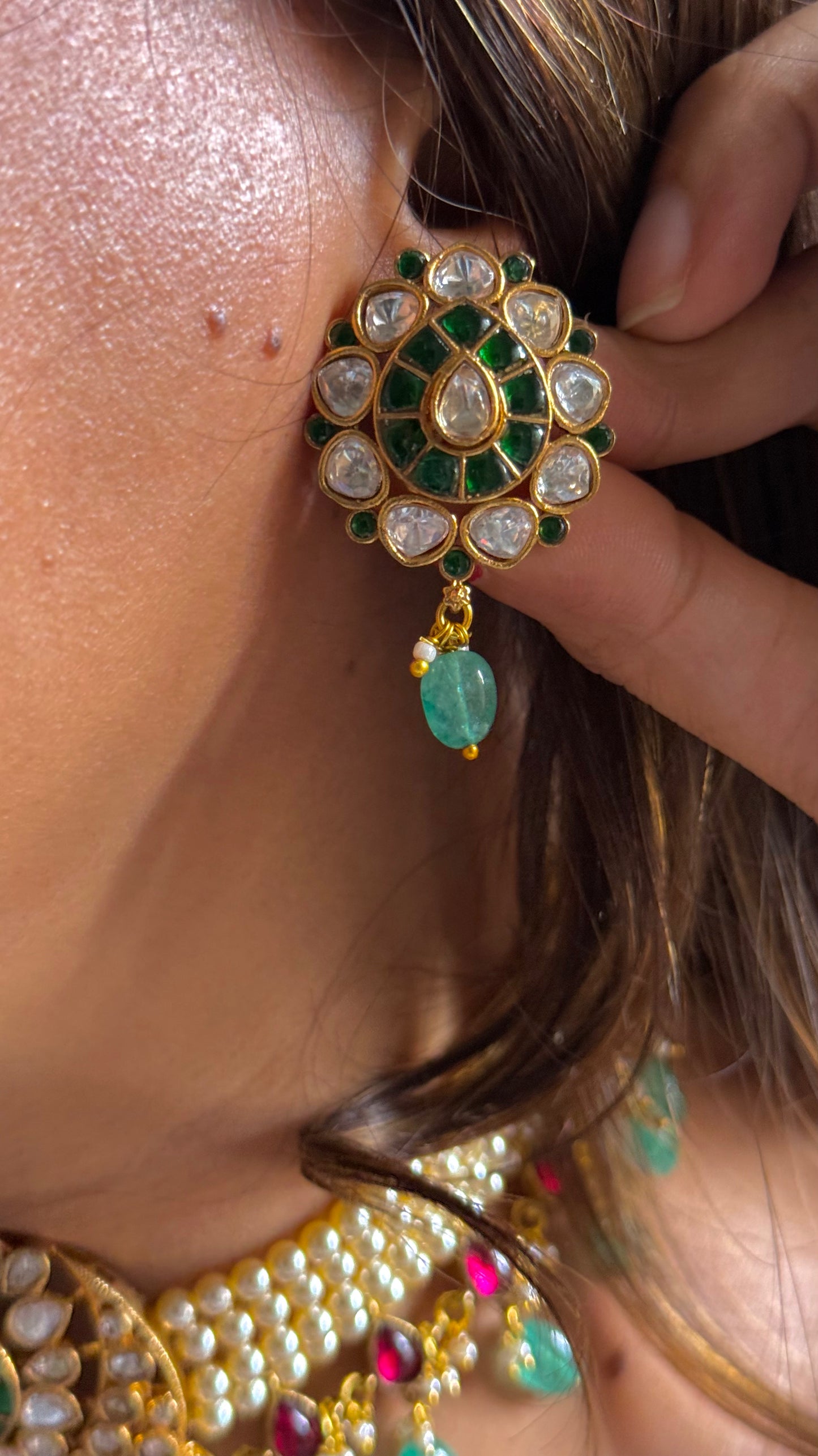 Paachi kundan emerald and rani rajwada necklace set