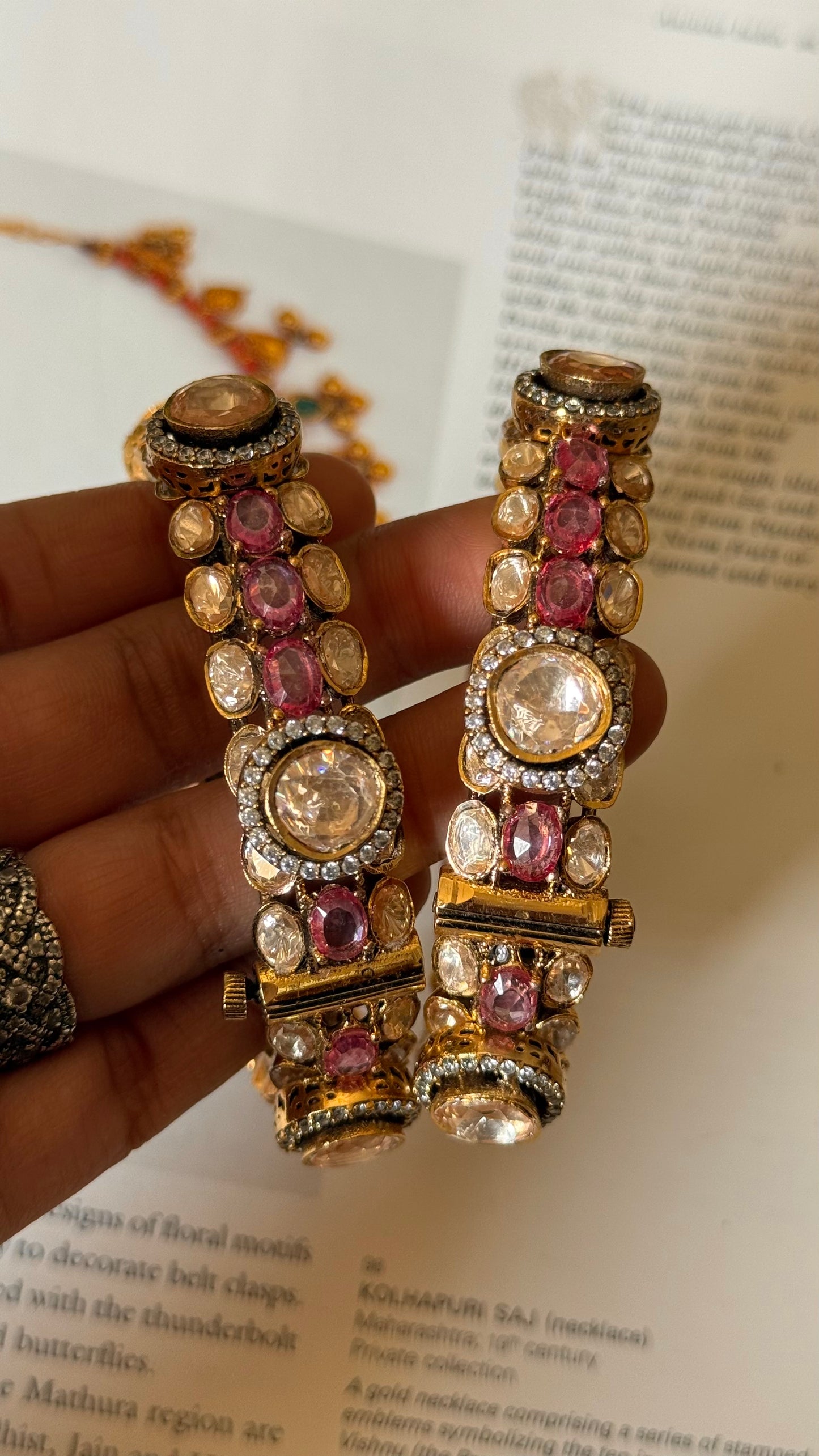 Real moissanite peeli polki rose quarts bangles