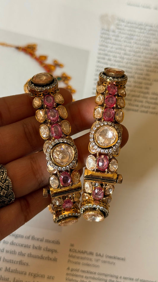 Real moissanite peeli polki rose quarts bangles