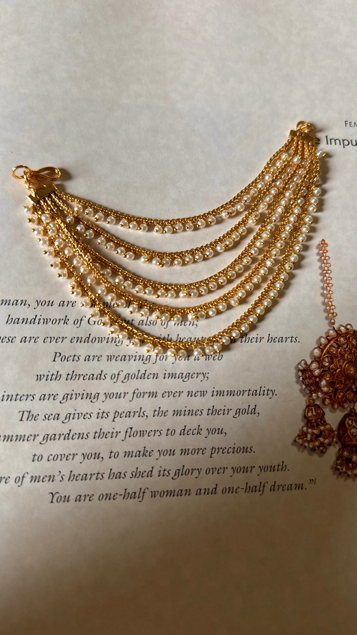 5 layer pearl golden ear chain