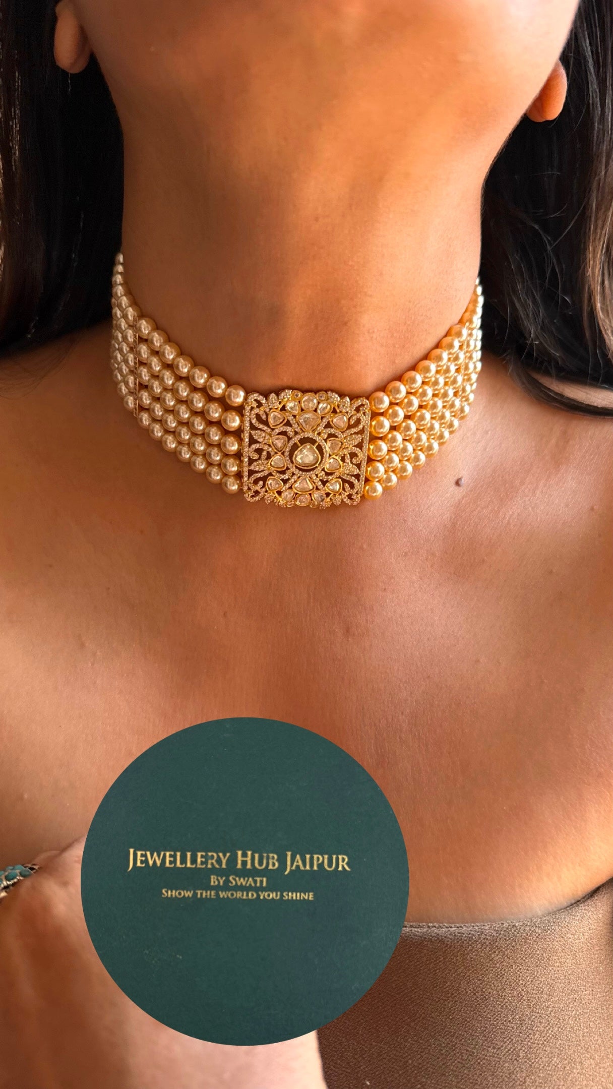 White moissanite with pearl choker set
