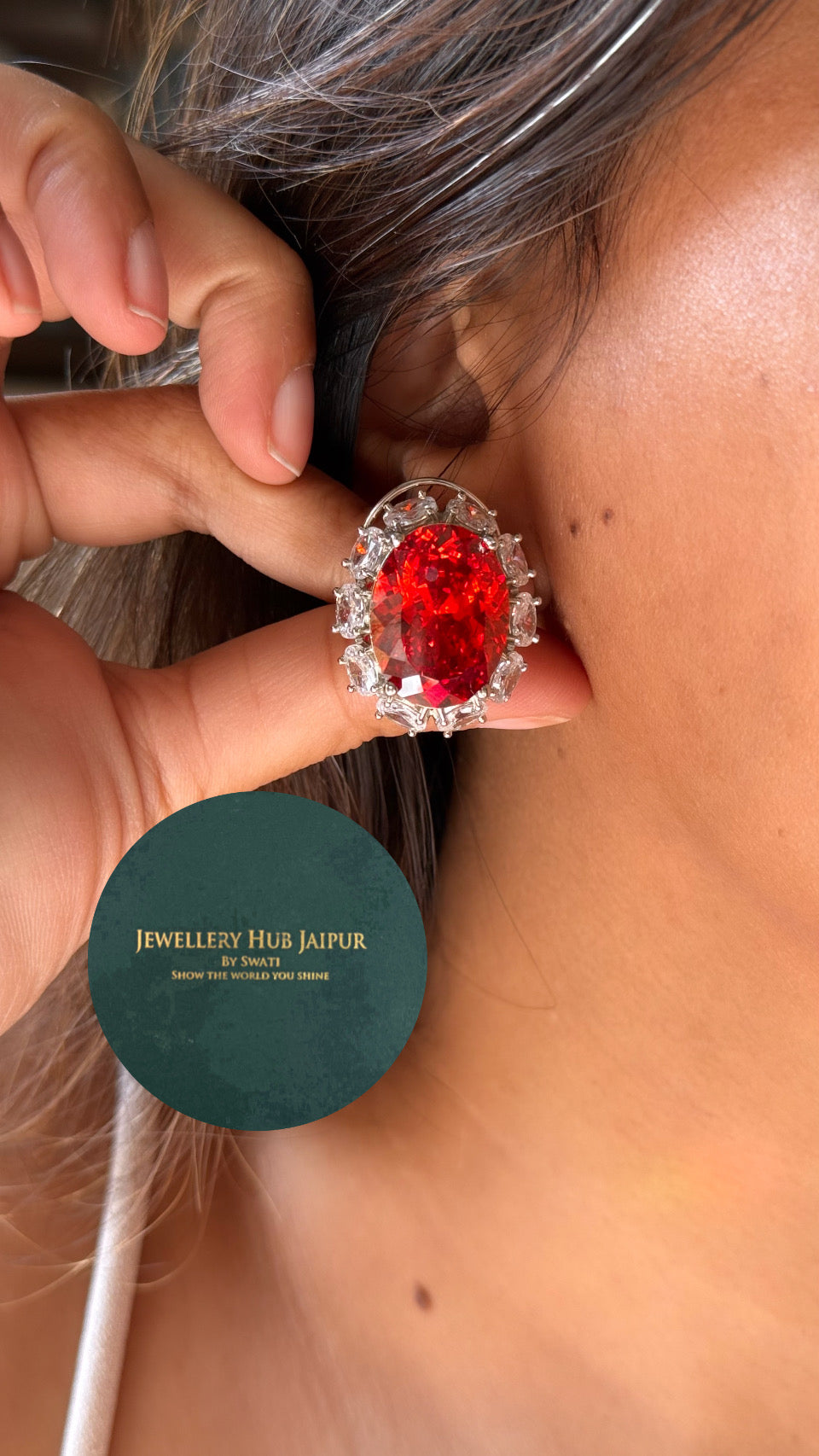 Ruby red diamond statement studs