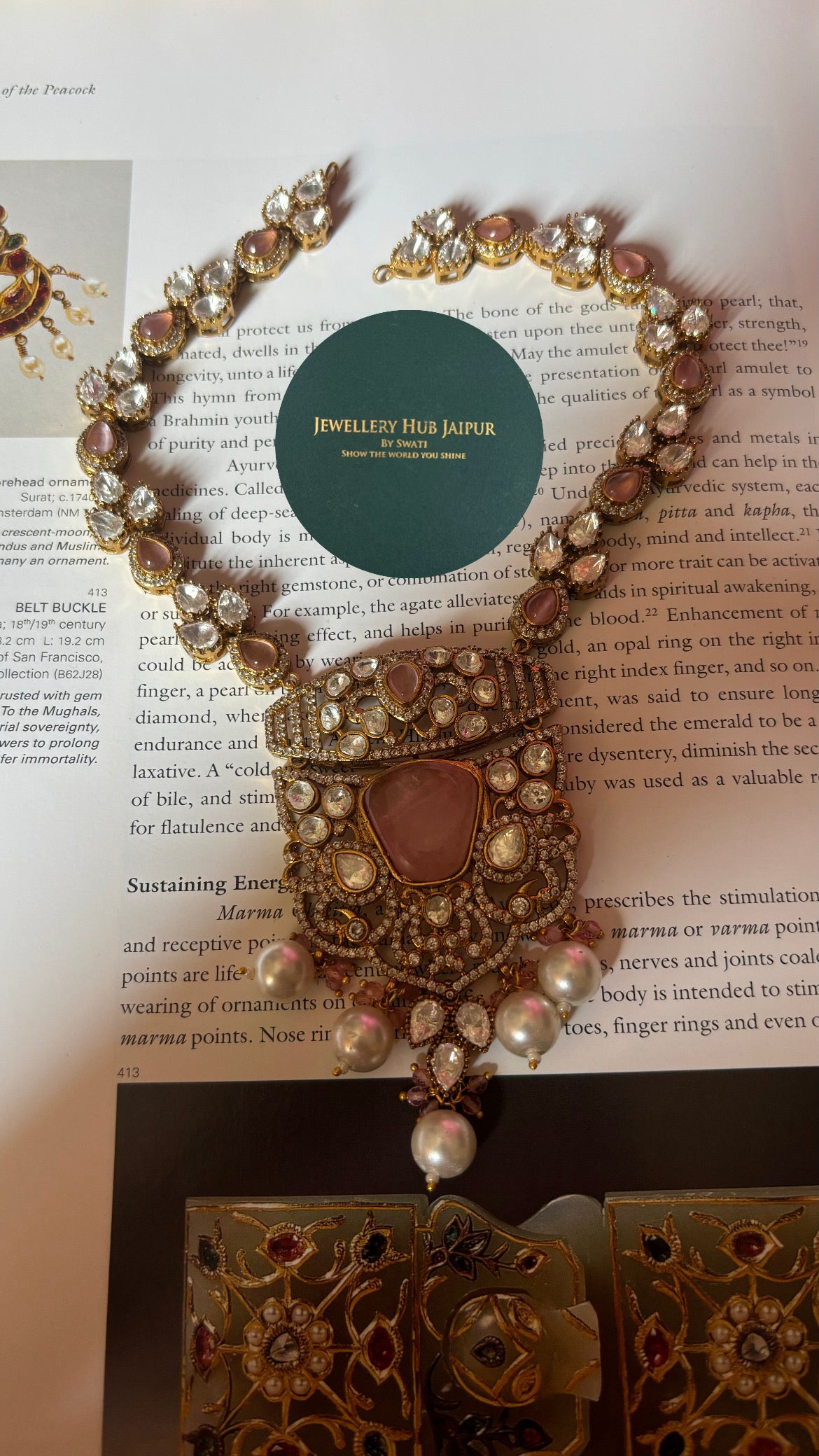 Neiza Rose quartz heritage moissanite collar necklace with earrings