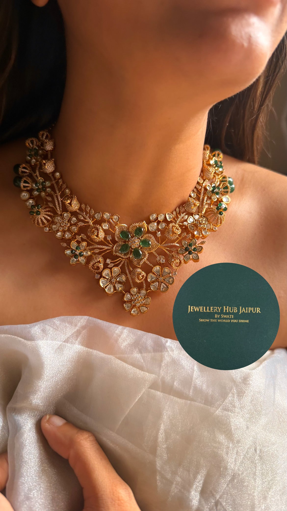 Emerald doublet deisgner floral cocktail collar set