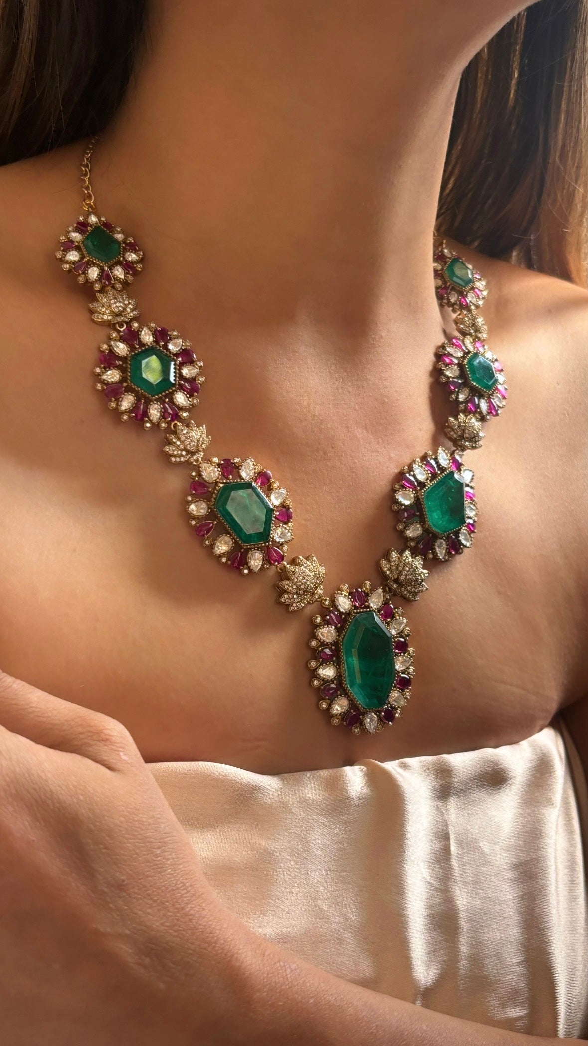 Bridal Asia inspired Ruby & Emerald designer cocktail necklace