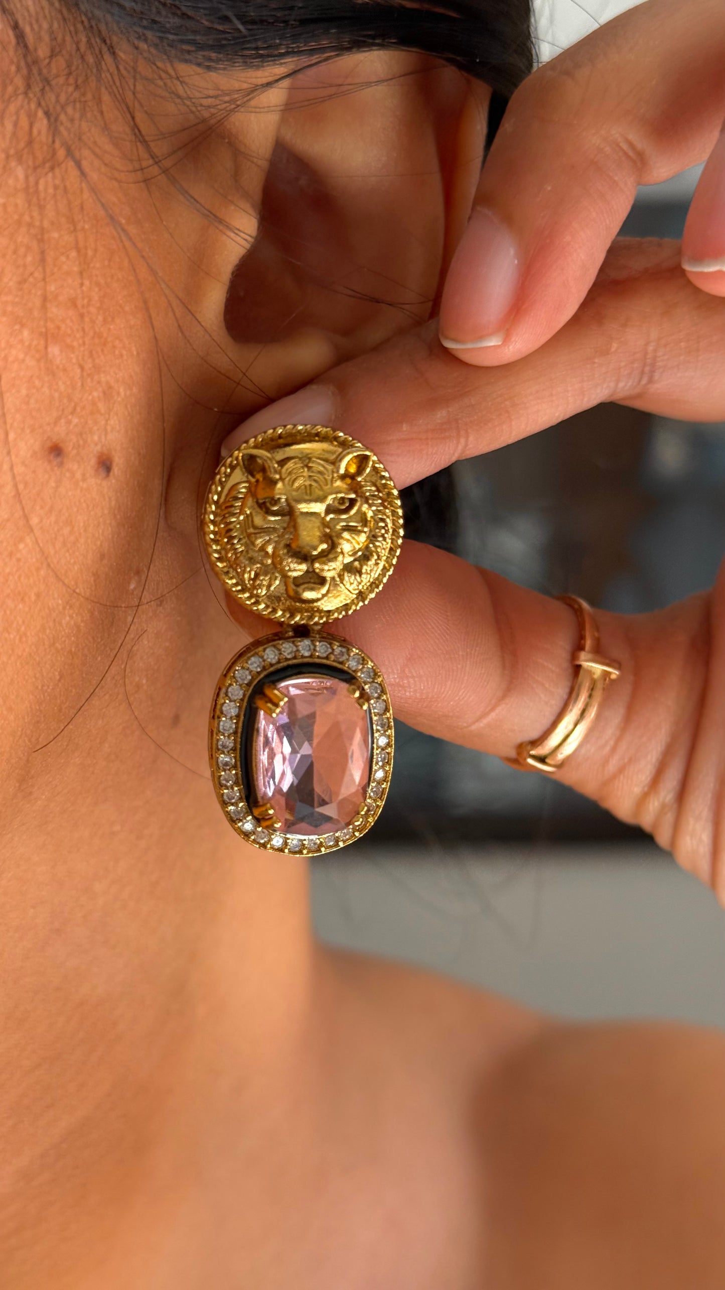 Sabyasachi inspired rose quartz danglers