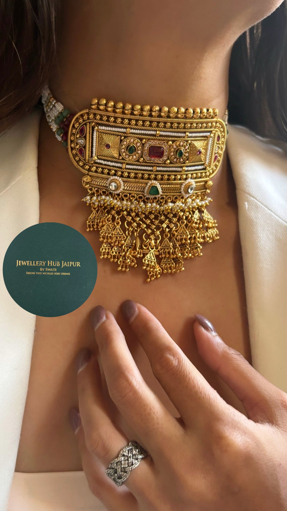 Rajasthani ruby and meena minimalist Aad