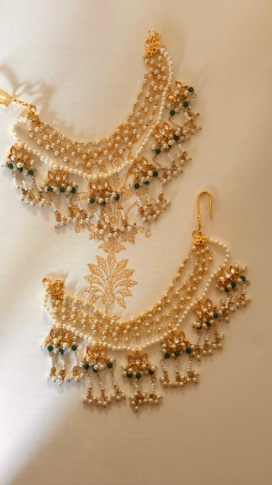 White pearl 5 layer with lotus shaped ear chain
