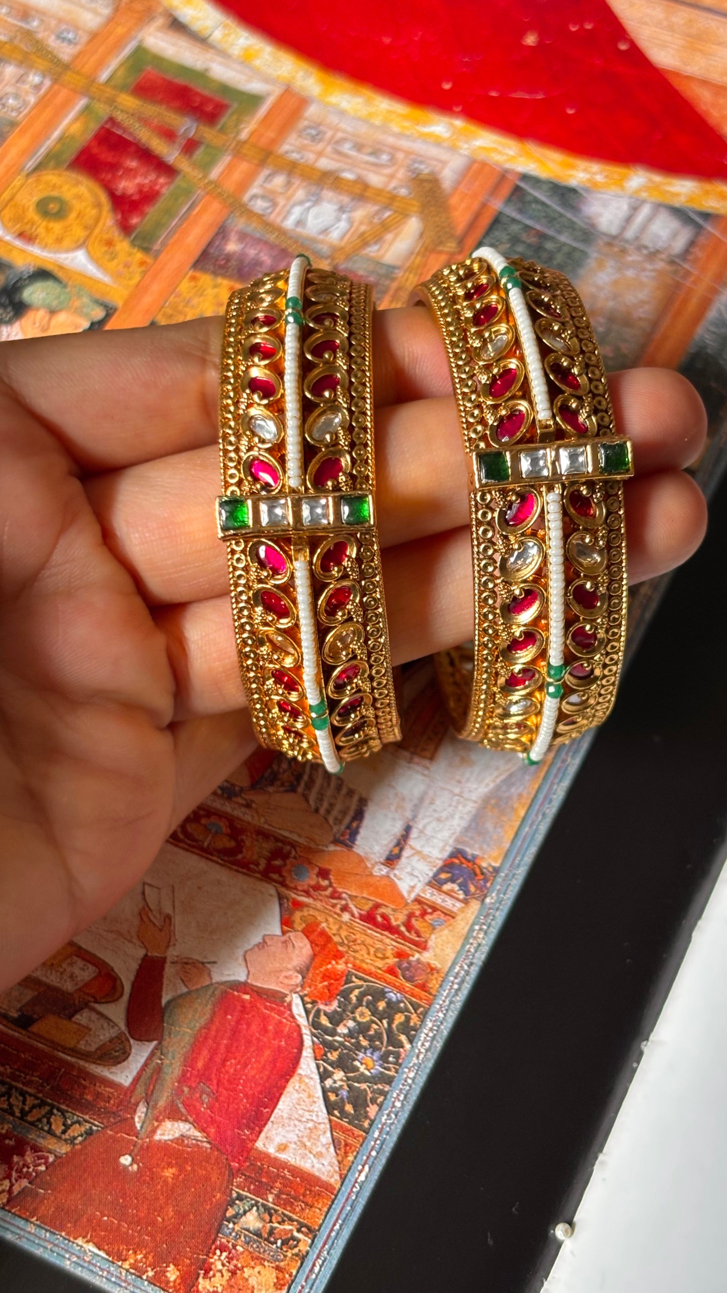 Rani pink ruby & emerald rajwada openable bangles