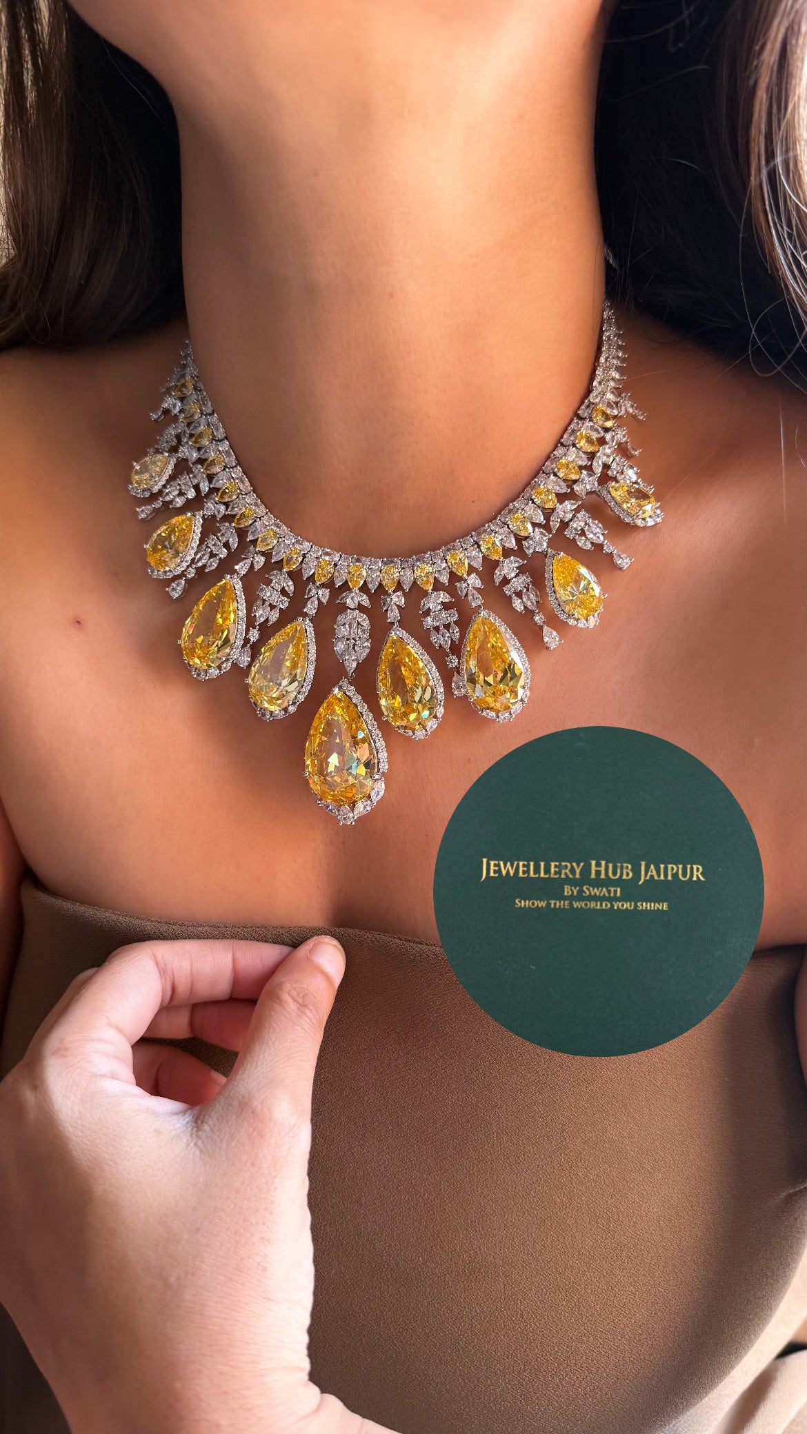 Citrine diamond cascade cocktail collar set