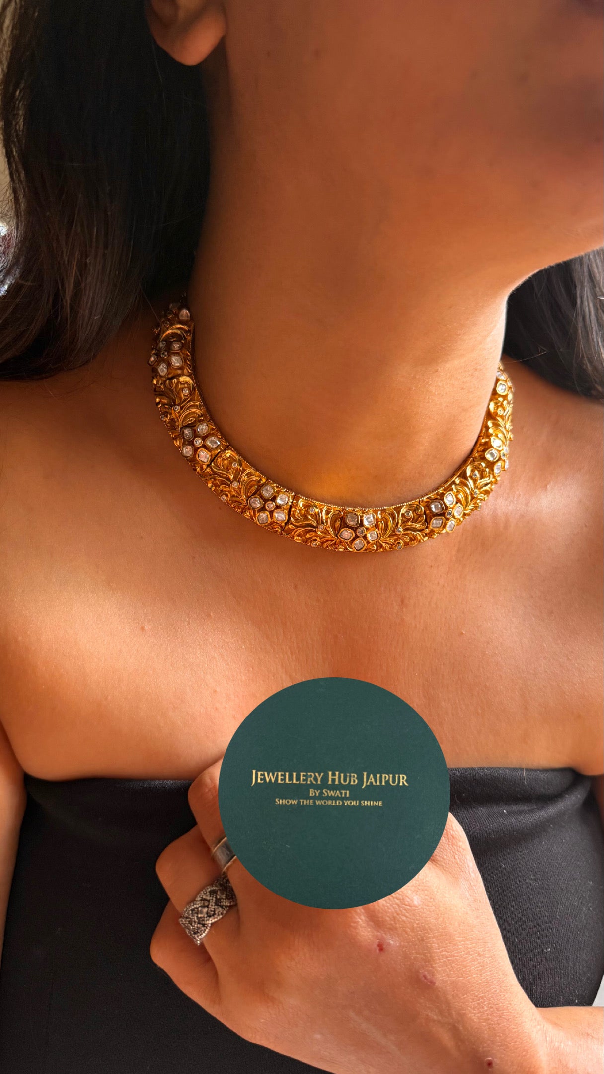 Moissanite polki gold polish Hasli Necklace