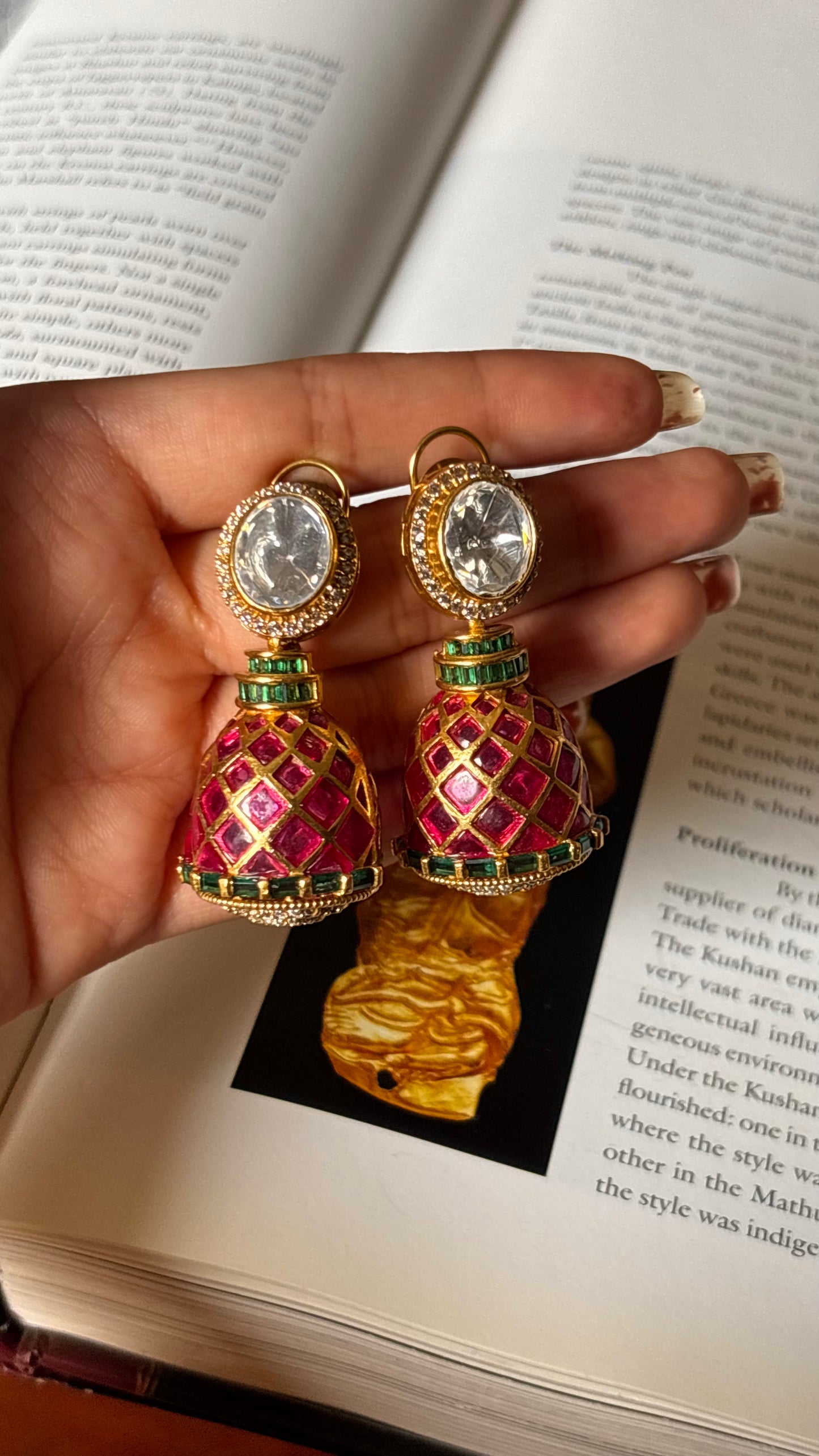 Emerald & Rani pink meenakari Danglers