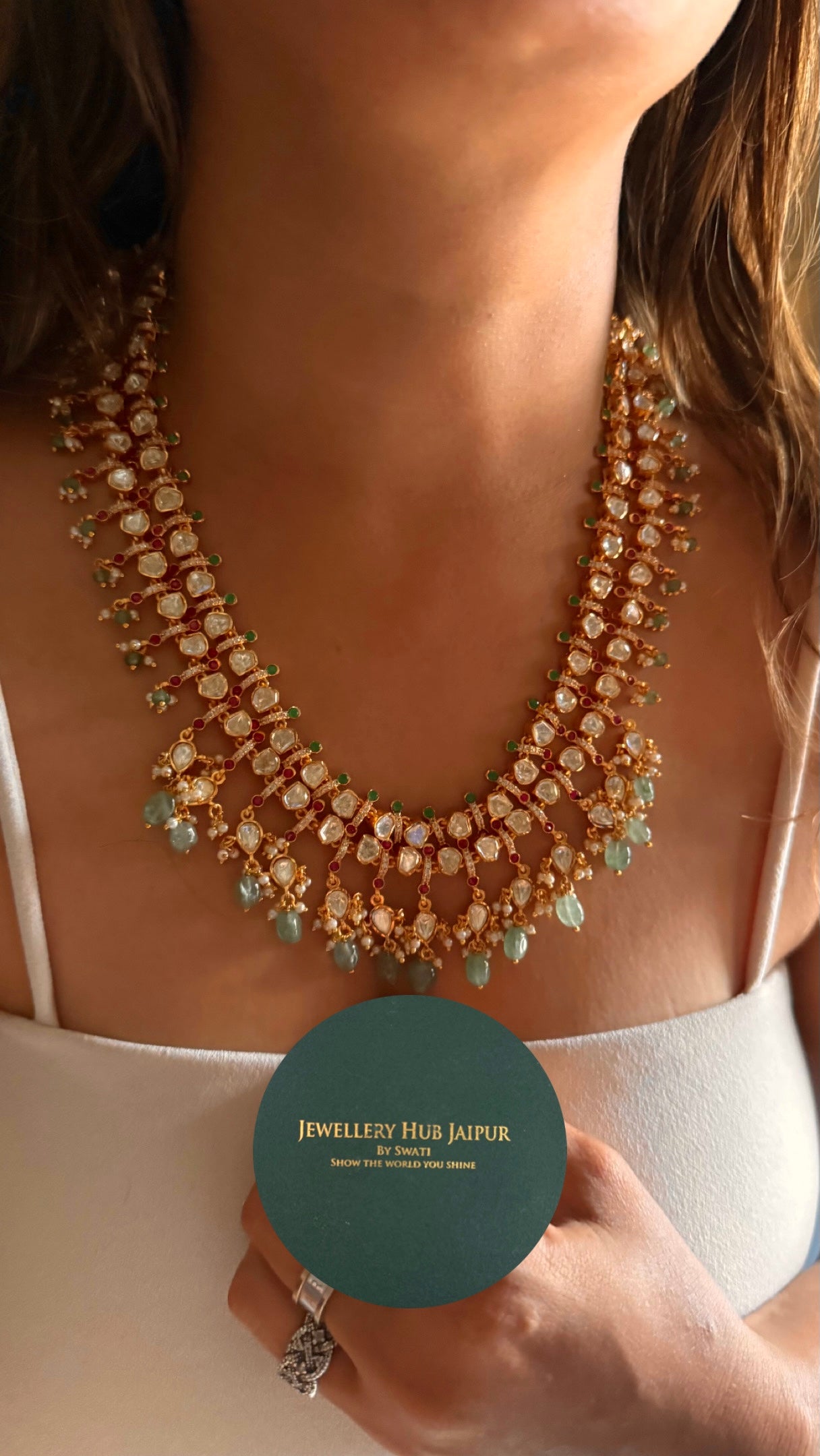 Real moissanite dual layer dual coloured bridal long Necklace