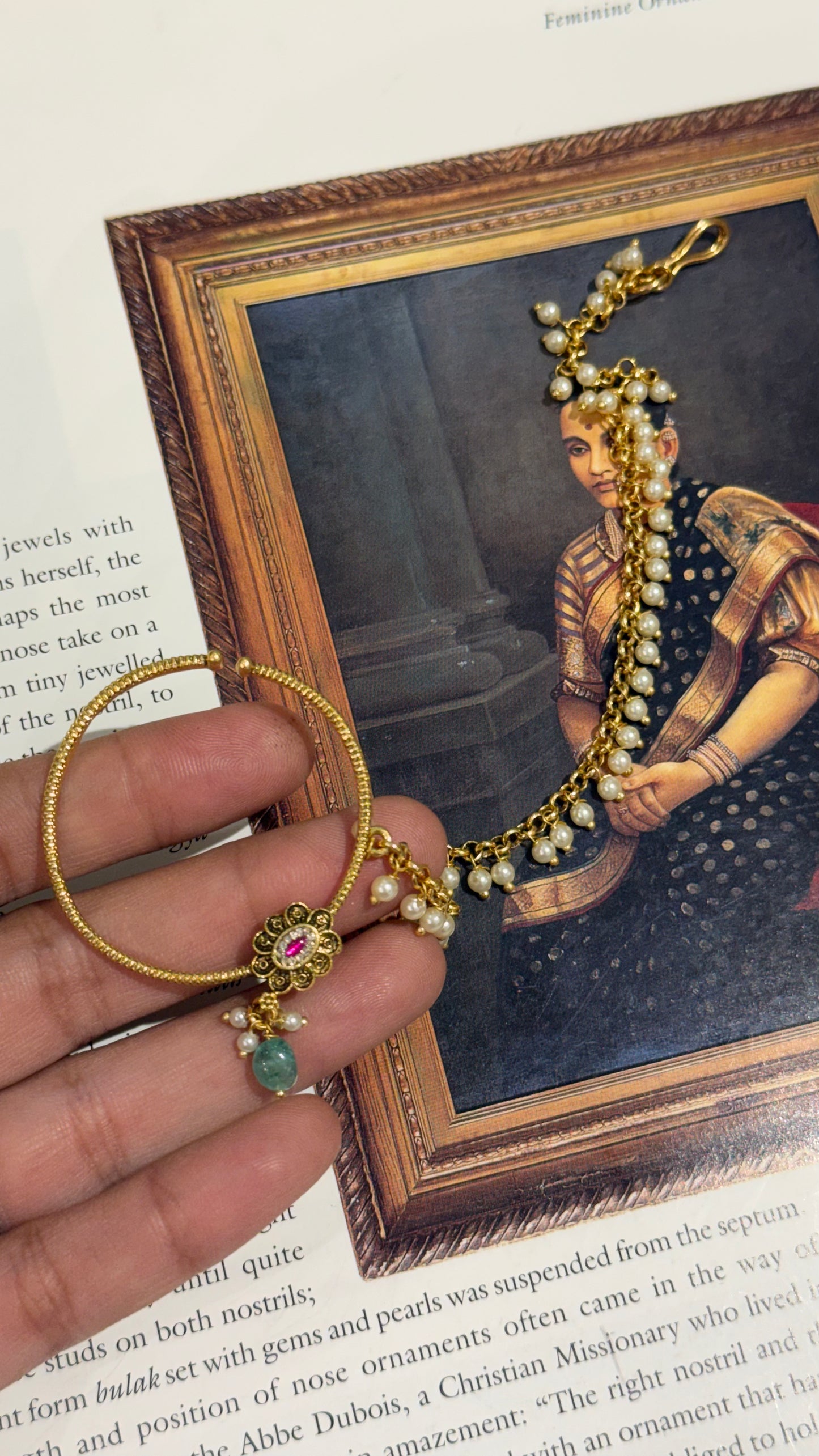 Rani pink polki with strawberry drop oxidised gold nath