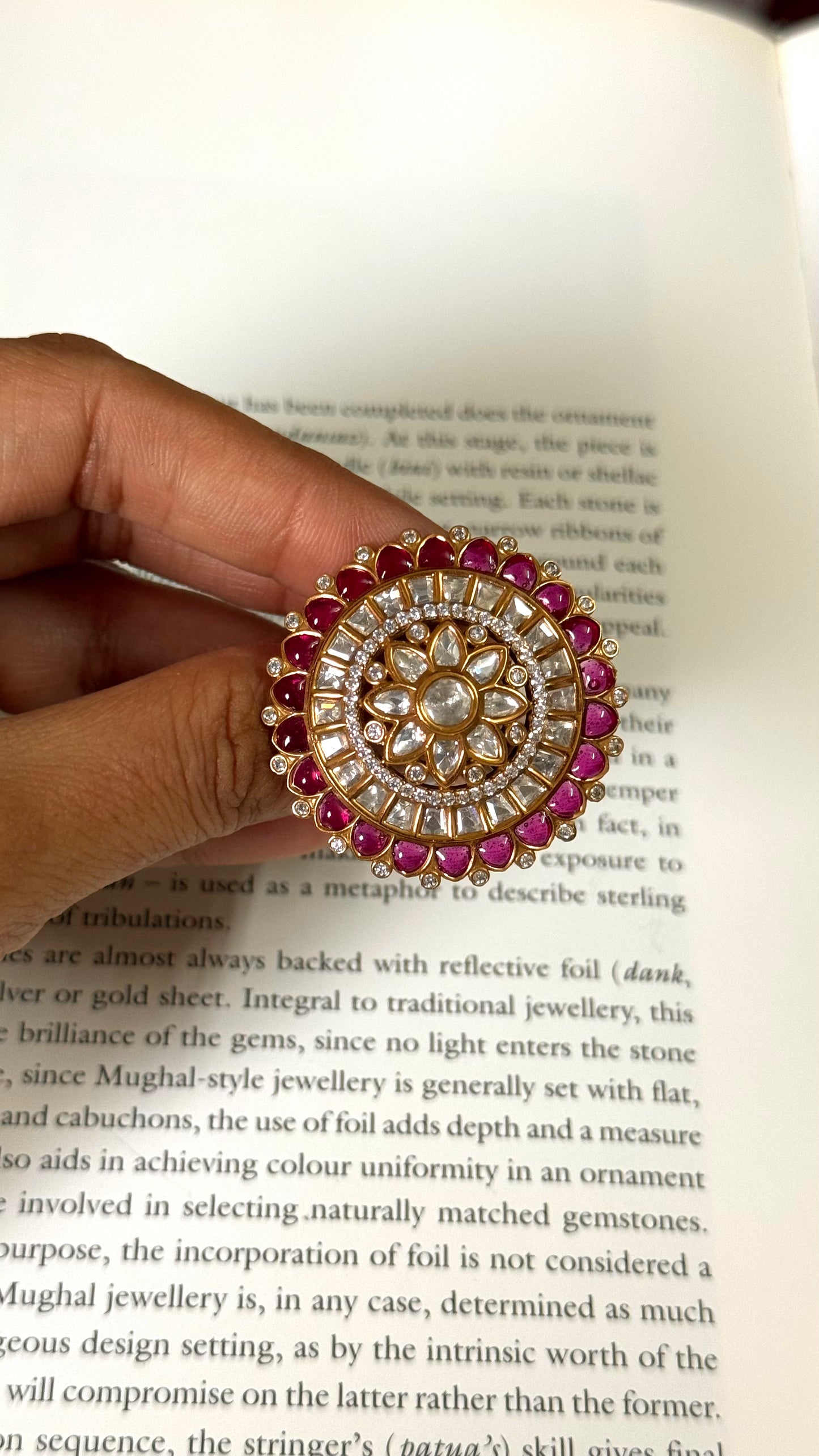 Rani pink Moissanite polki adjustable ring