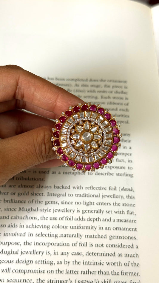 Rani pink Moissanite polki adjustable ring
