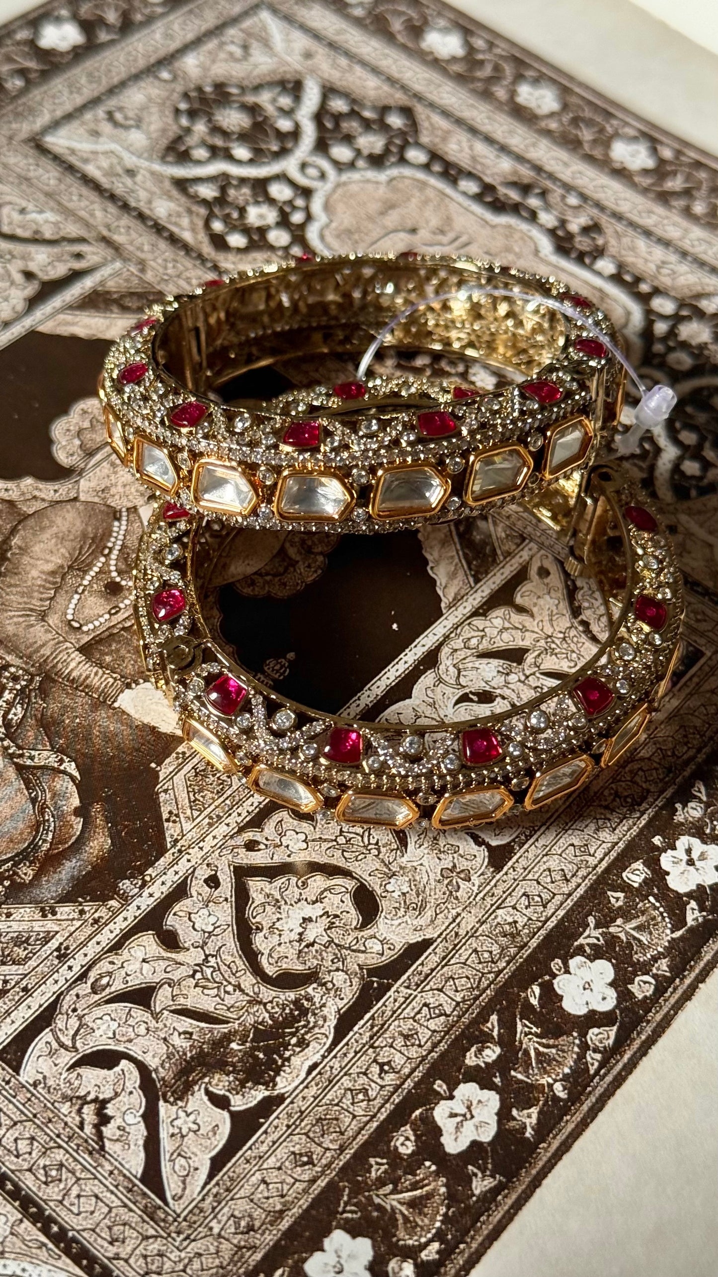 Moissanite polki rani pink Victorian openable bangle