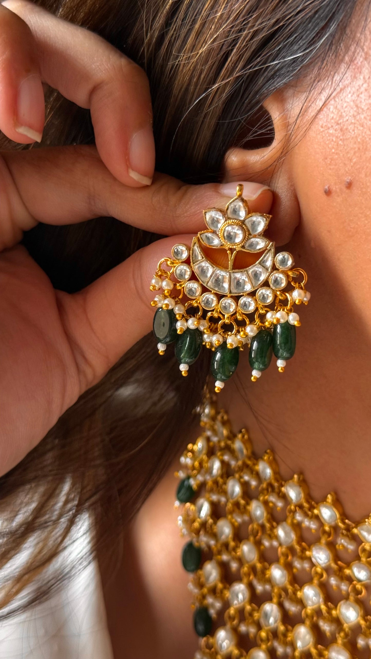 10 layered paachi Kundan emerald strawberry Necklace