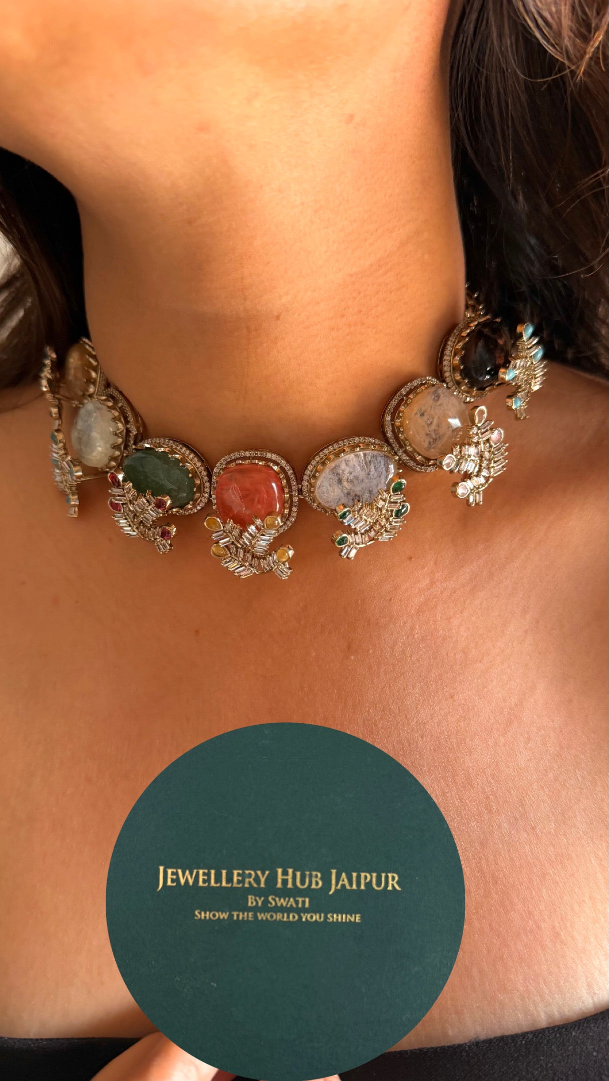 Sabyasachi inspired real stones peach takkar work necklace