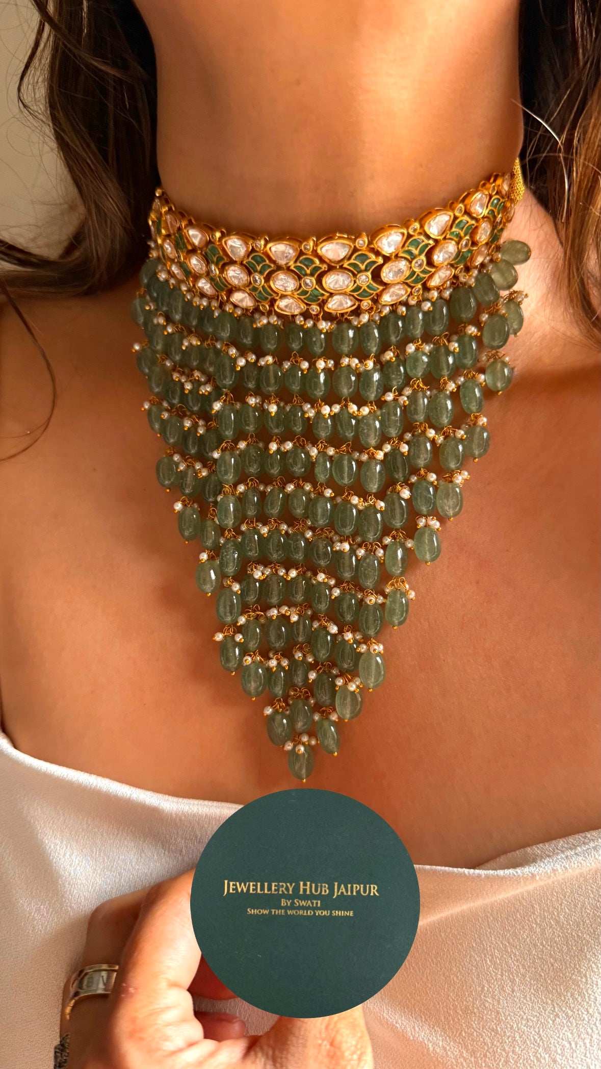 Paachi jadau mint pear detailing choker Necklace