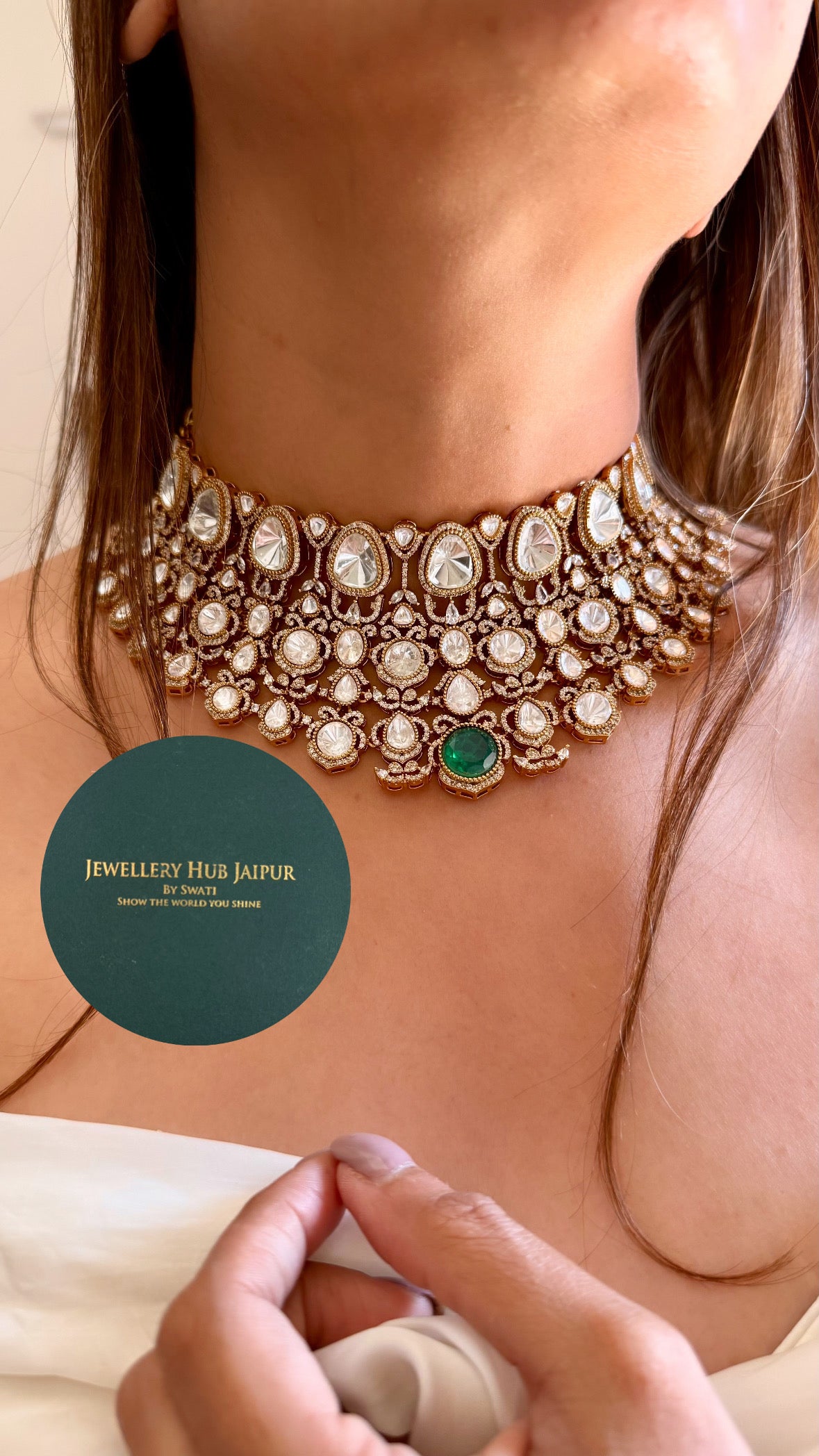 Shehnaaz Emerald moissanite uncut polki victorian choker