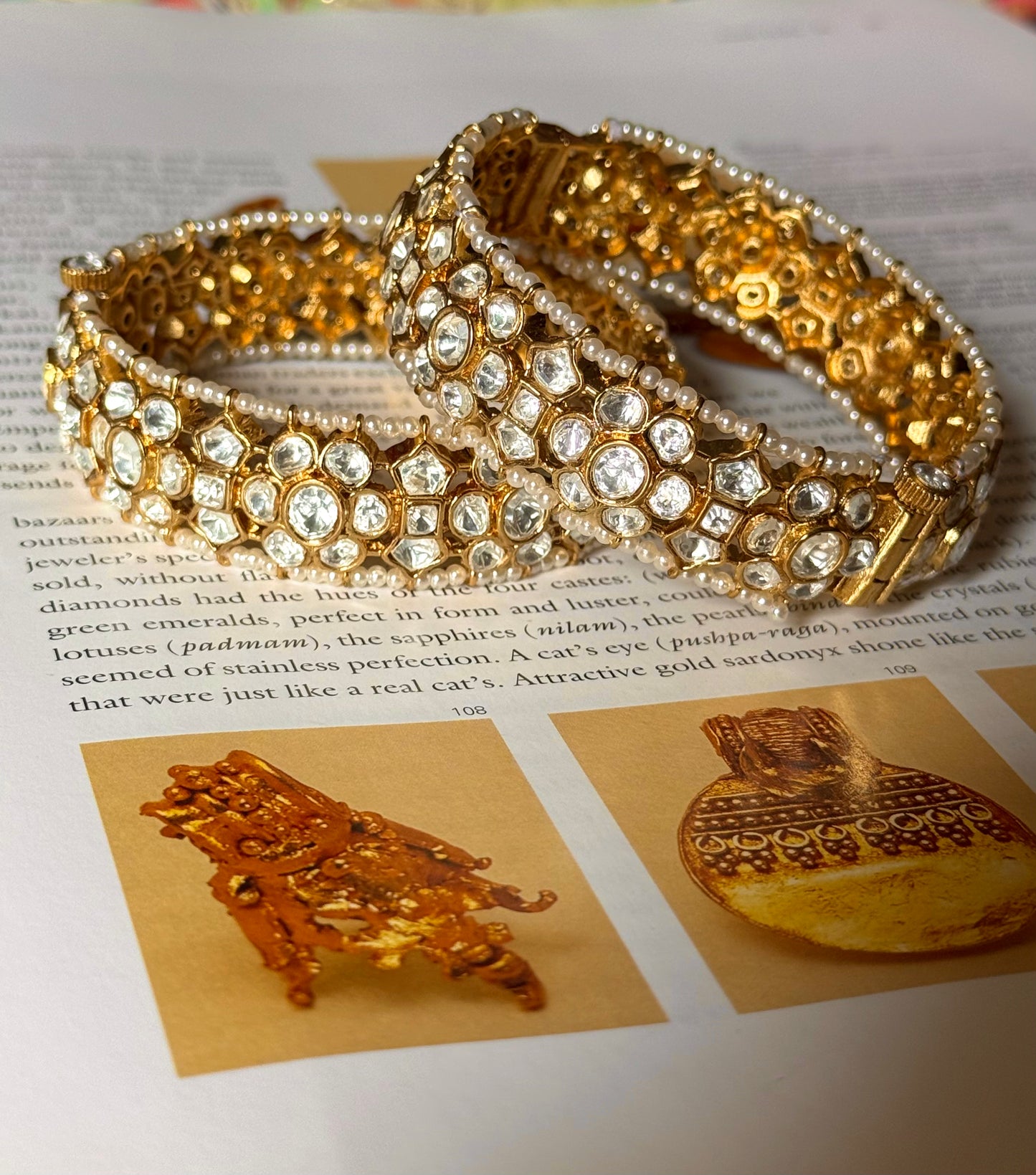 Moissanite polki with pearl detailing openable Bangles