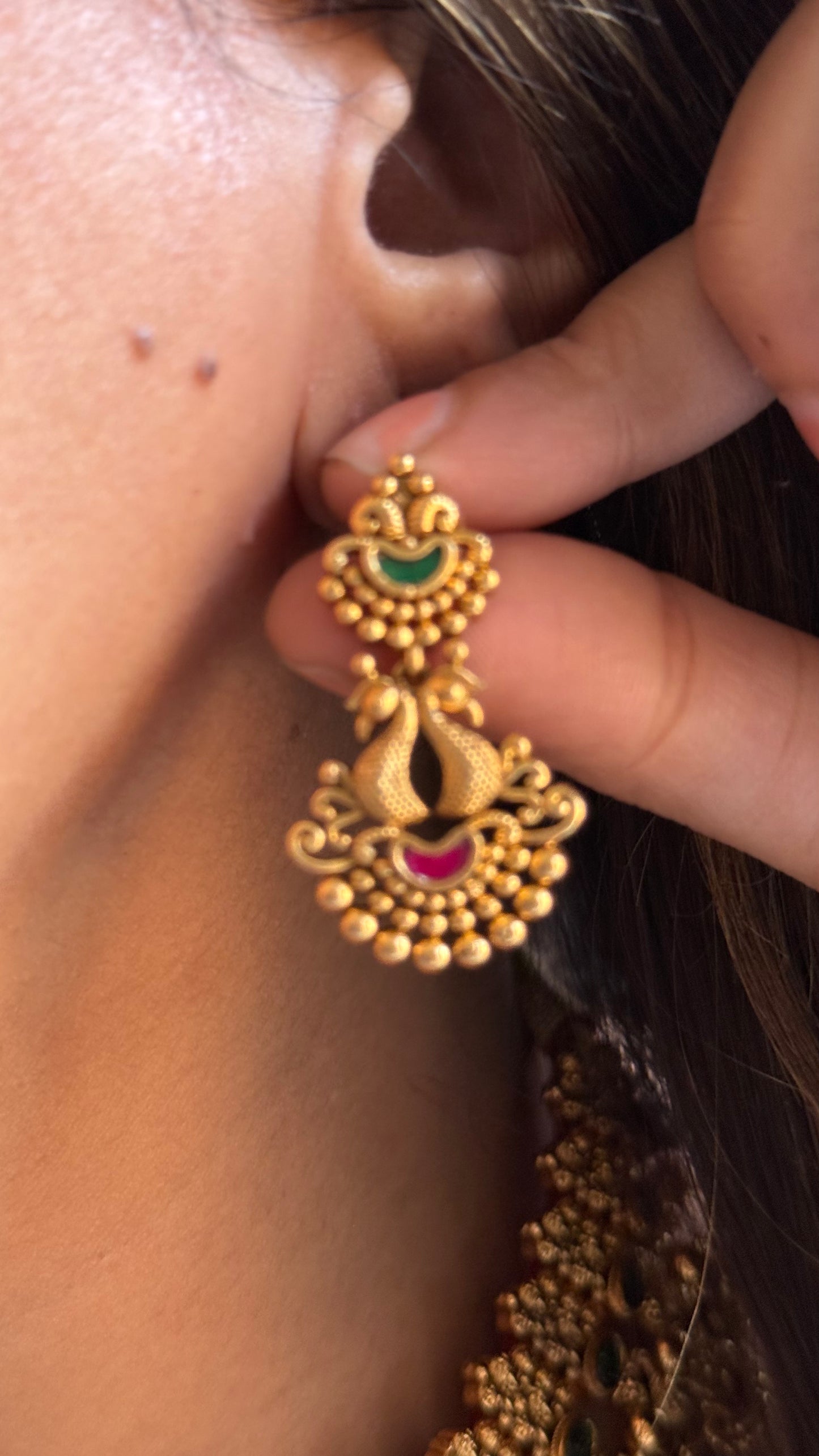 Maharashtrian Emerald & Ruby peacock nakashi Collar necklace