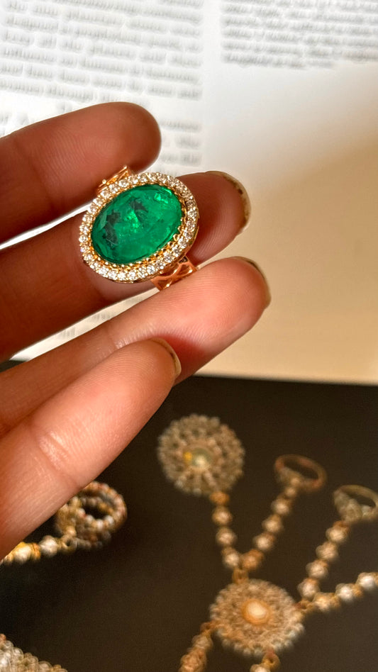 Emerald stone moissanite ring