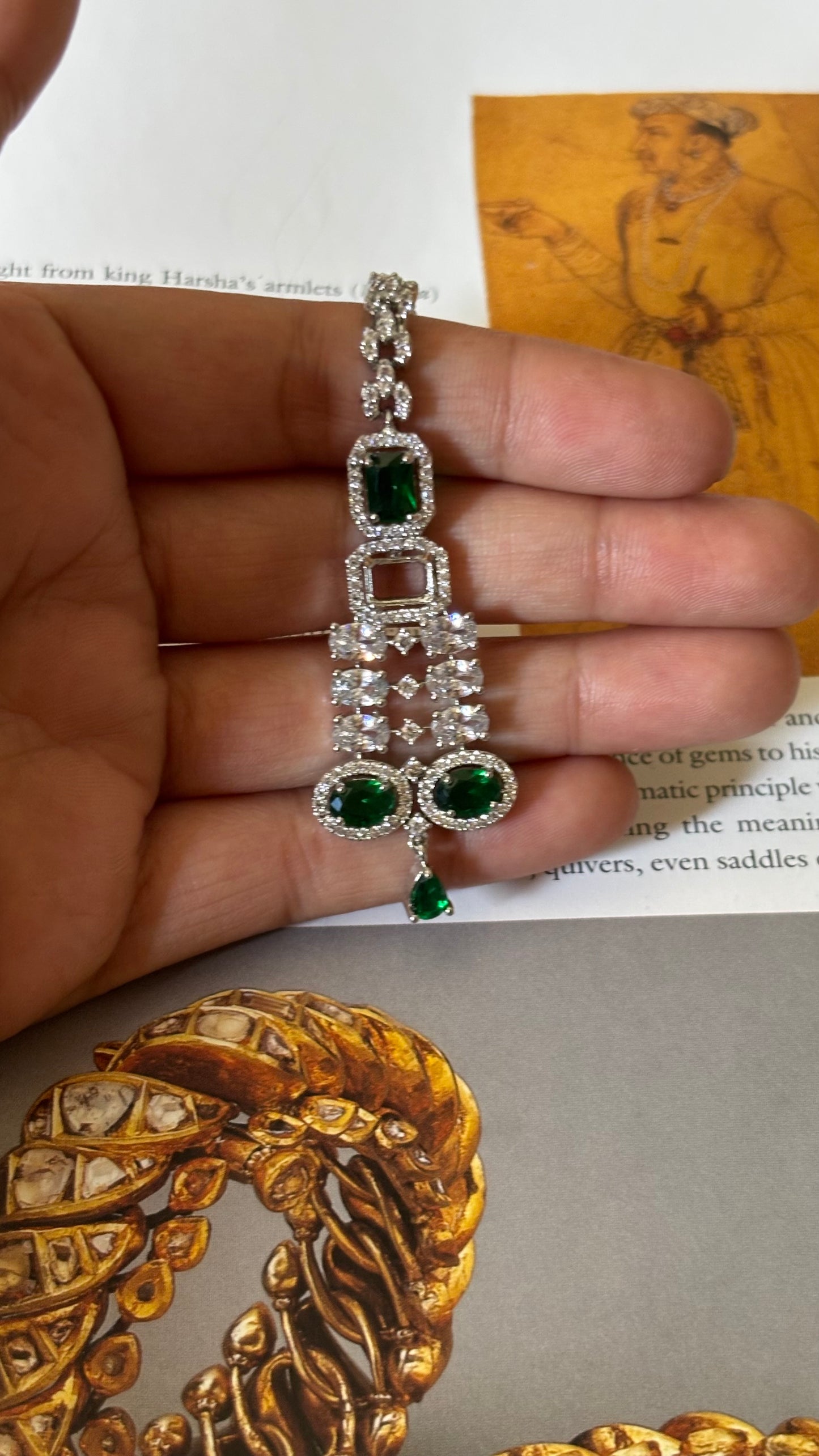 Emerald doublet cz diamond  maangtika