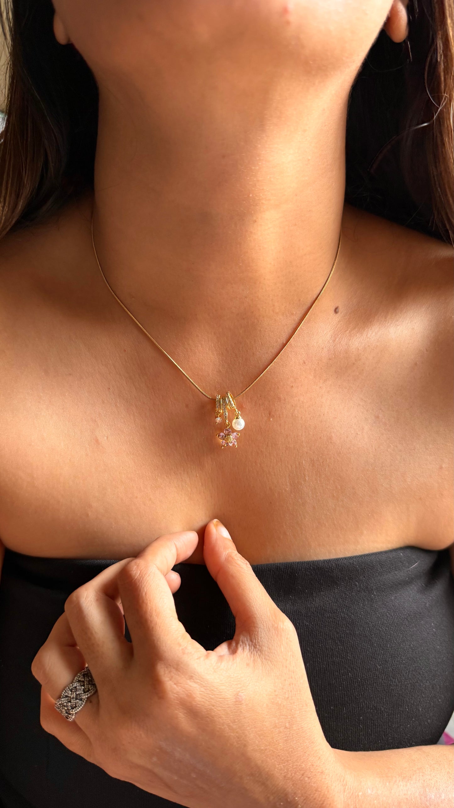 Clustered Ring and Pastel Floral Pendant