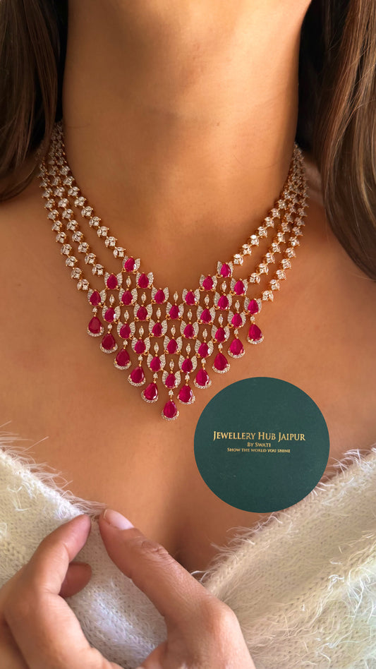 Ruby gold polish diamond statement necklace
