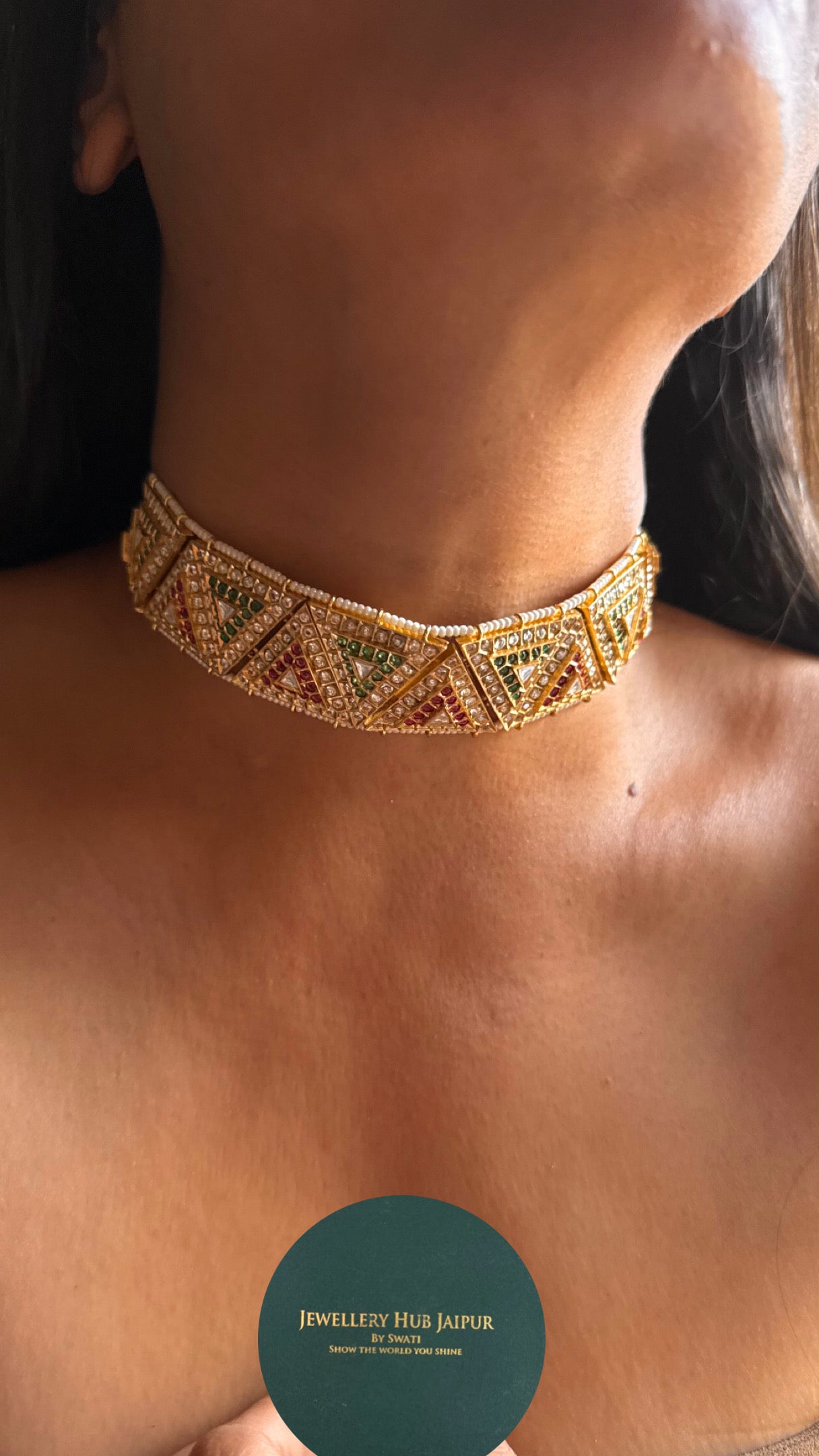 Paachi kundan ruby & emerald chikpatti