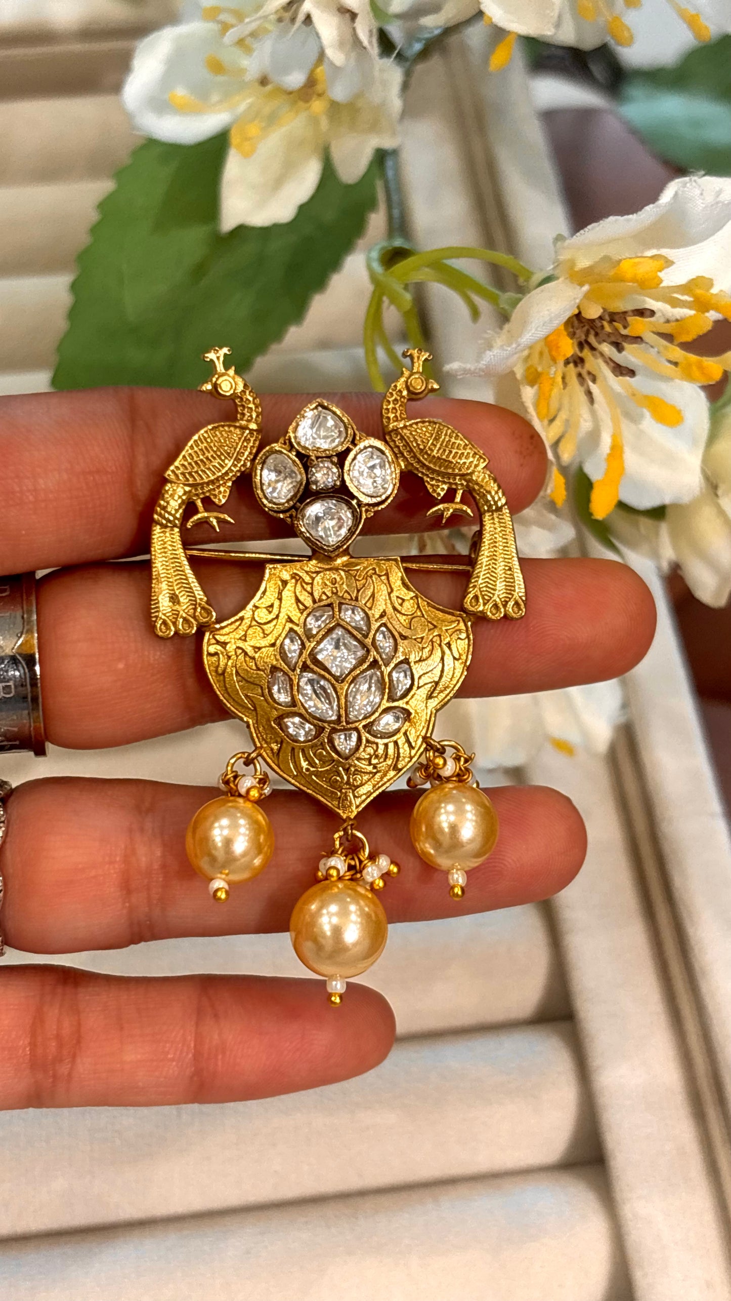 Peacock designer gold brooch