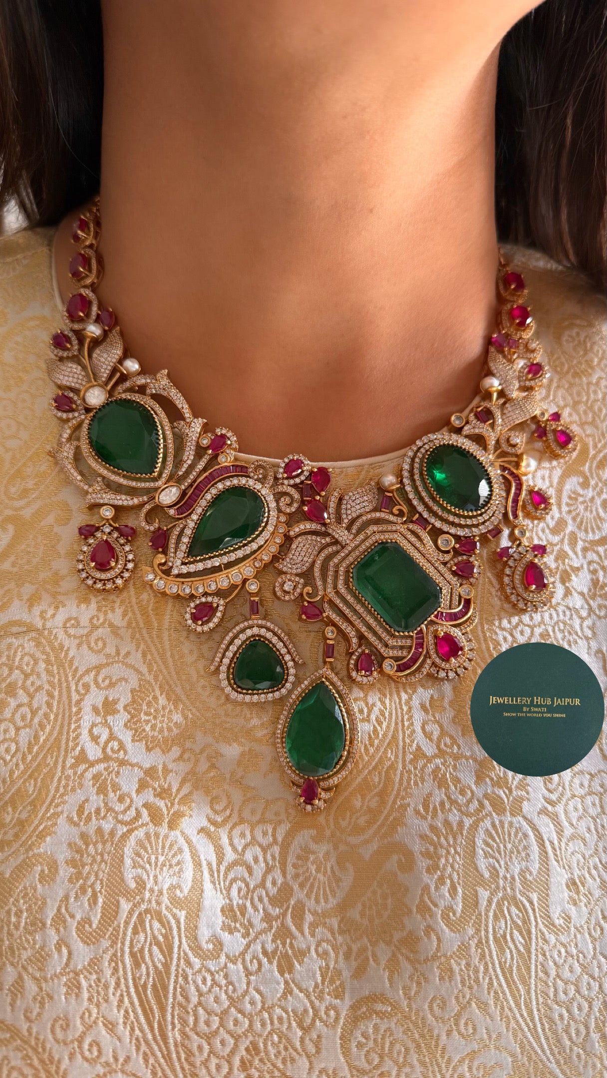 Ruby takkar & emerald doublet collar necklace