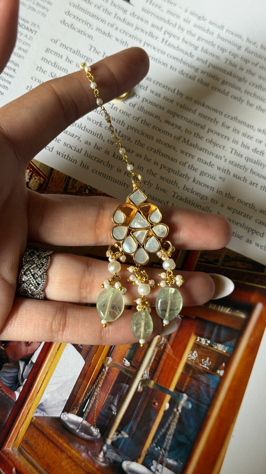 Paachi Mother of pearl with mint drop maangtika