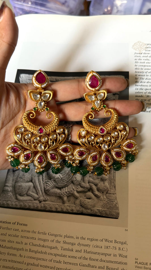 Rani pink golden rajwada designed earrings