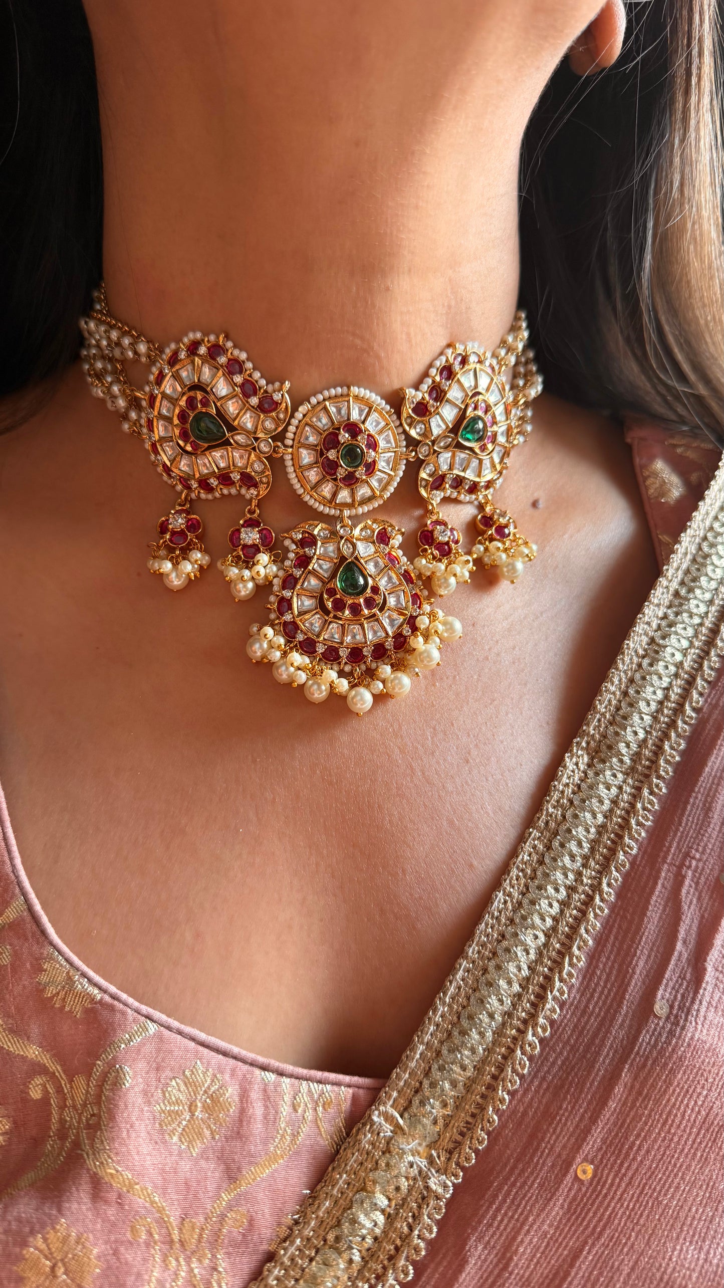 Ruby & emerald polki pearl heritage choker