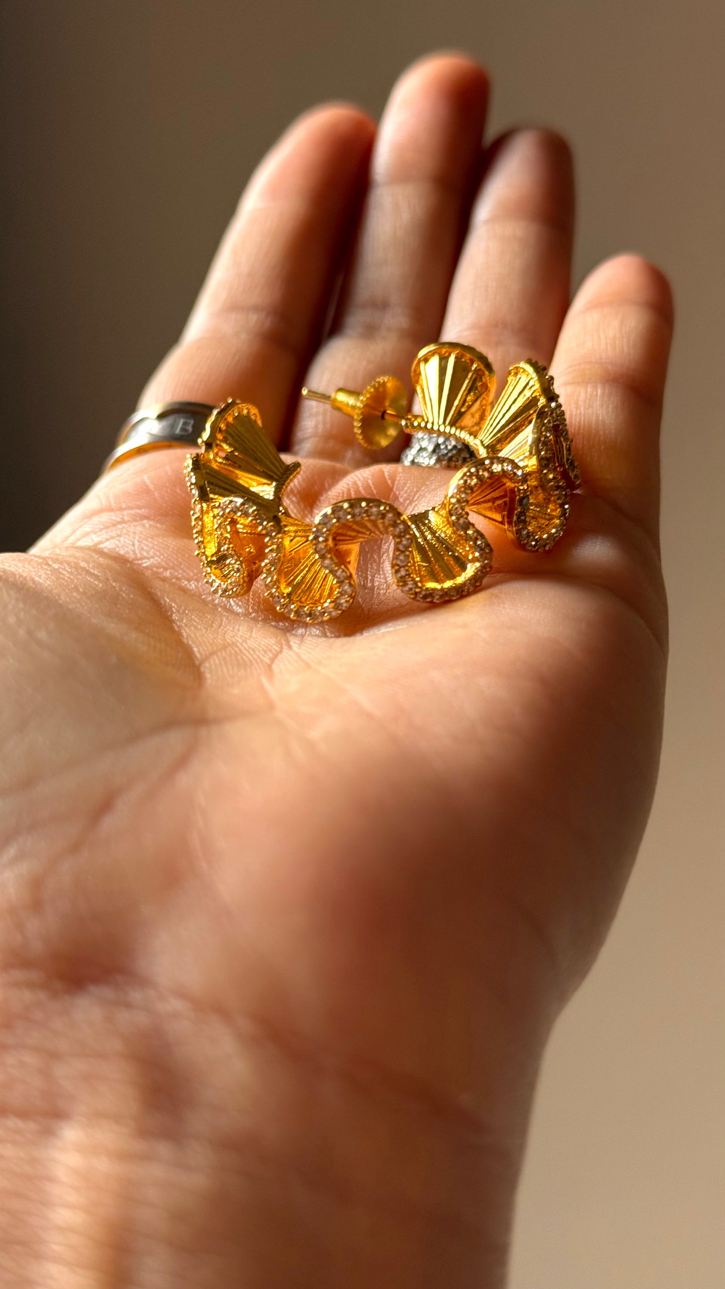 24kt Dubai Gold inspired Noodle loops with diamond detailing