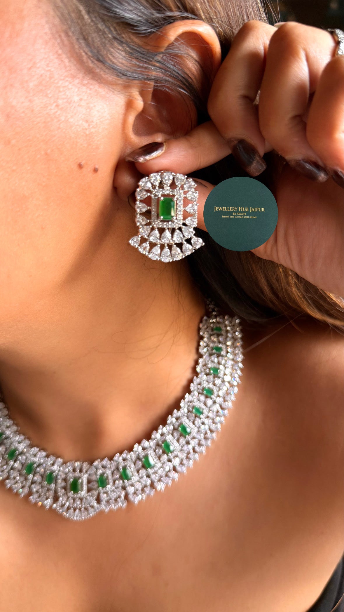 Emerald doublet cz diamond necklace