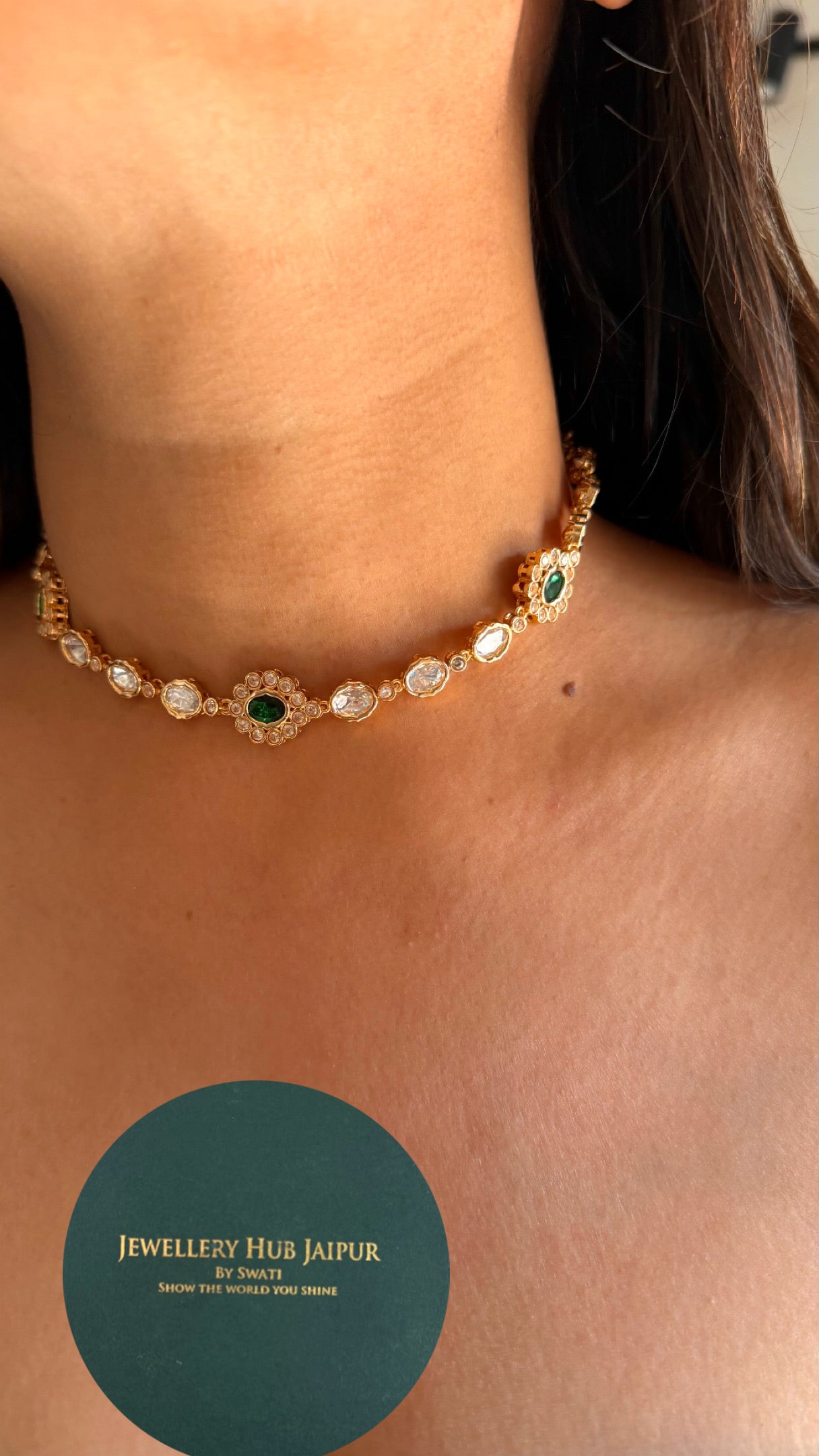 Minimalist Emerald polki necklace