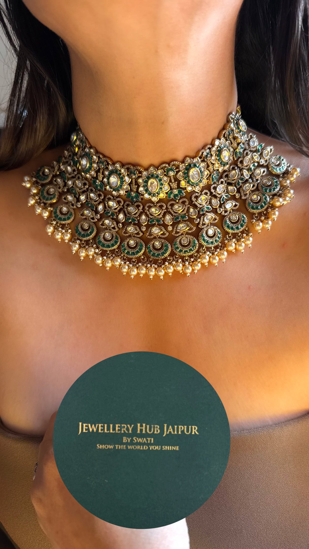 Emerald with drops heritage bridal combo Necklace