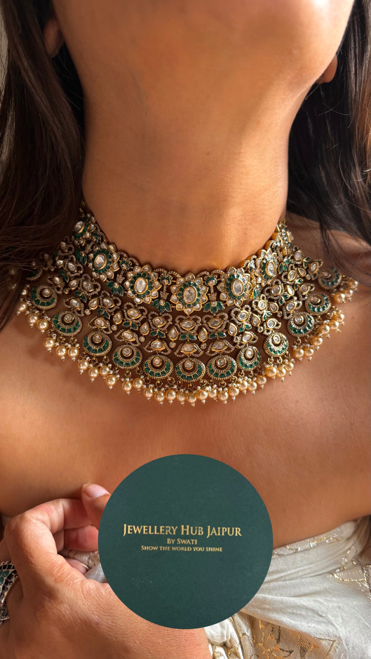 Emerald with drops heritage bridal combo Necklace