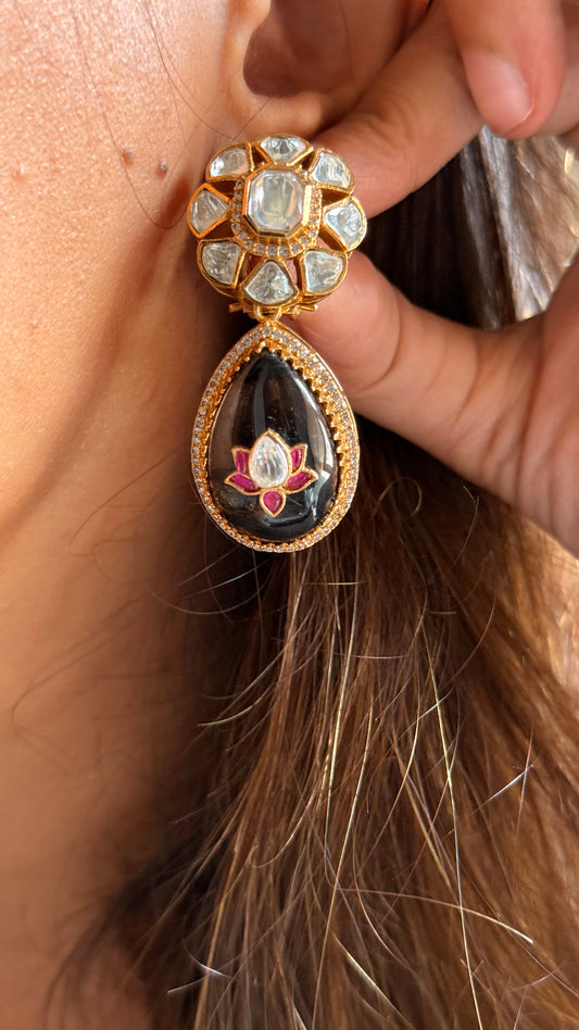 Moissanite lotus motif danglers