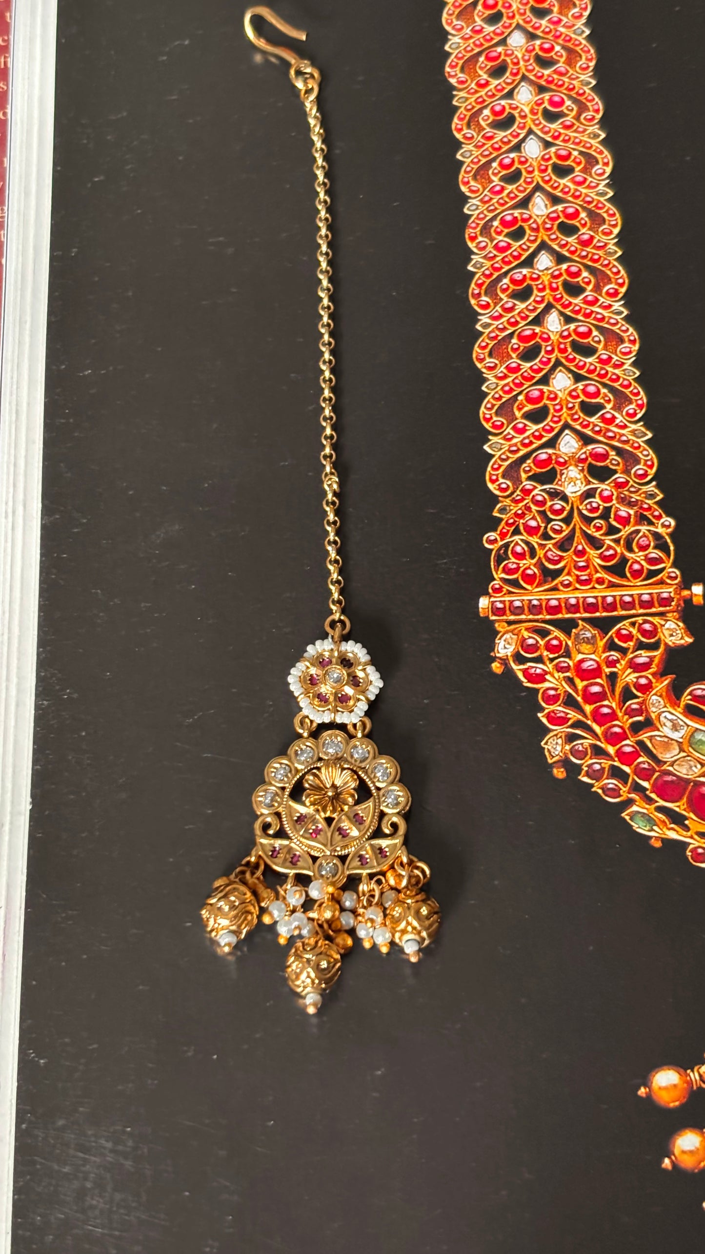 Ruby floral with gungroo drops golden Maangtika