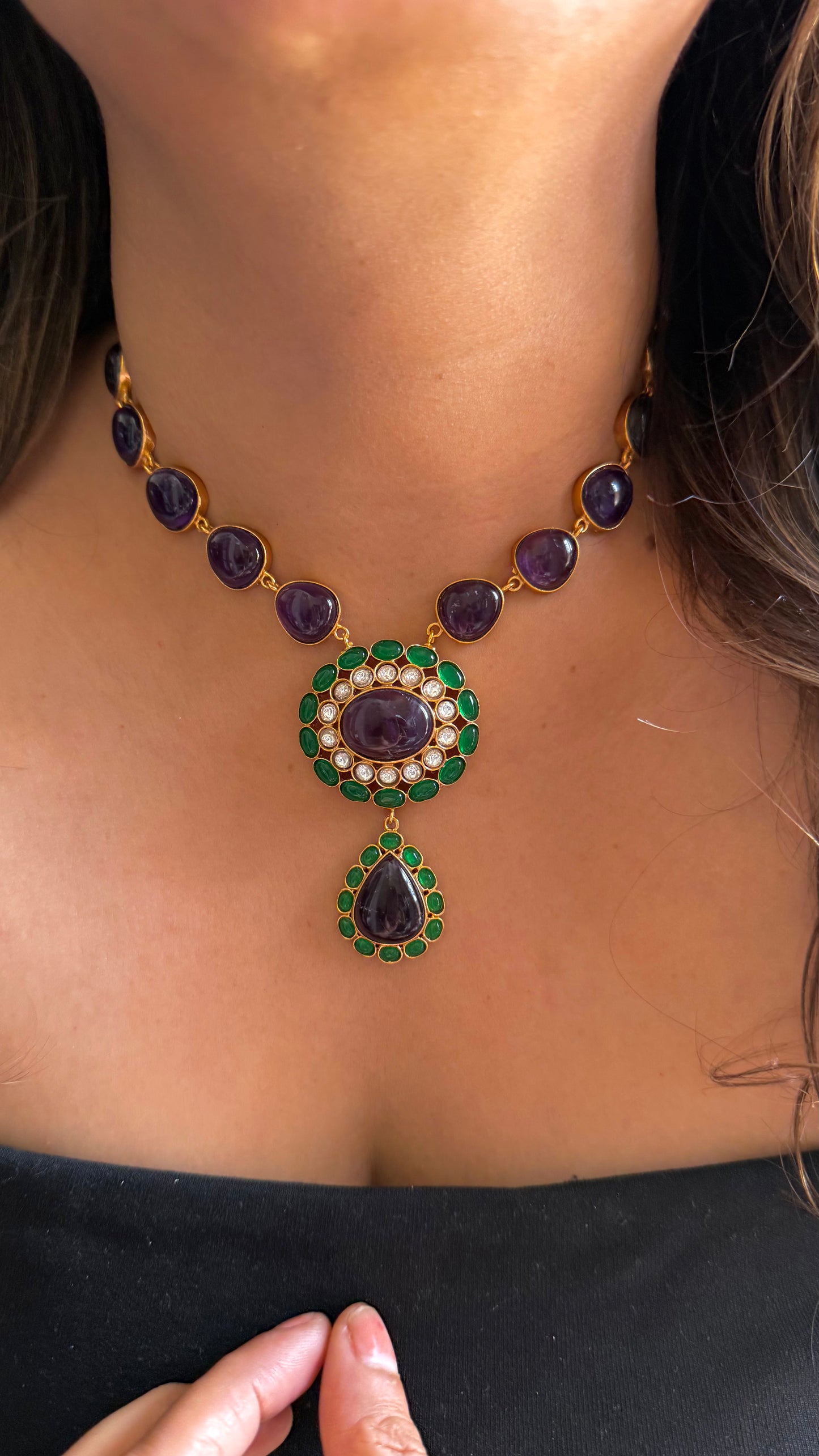 Tanzanite & Emerald Design designer necklace with natural stones