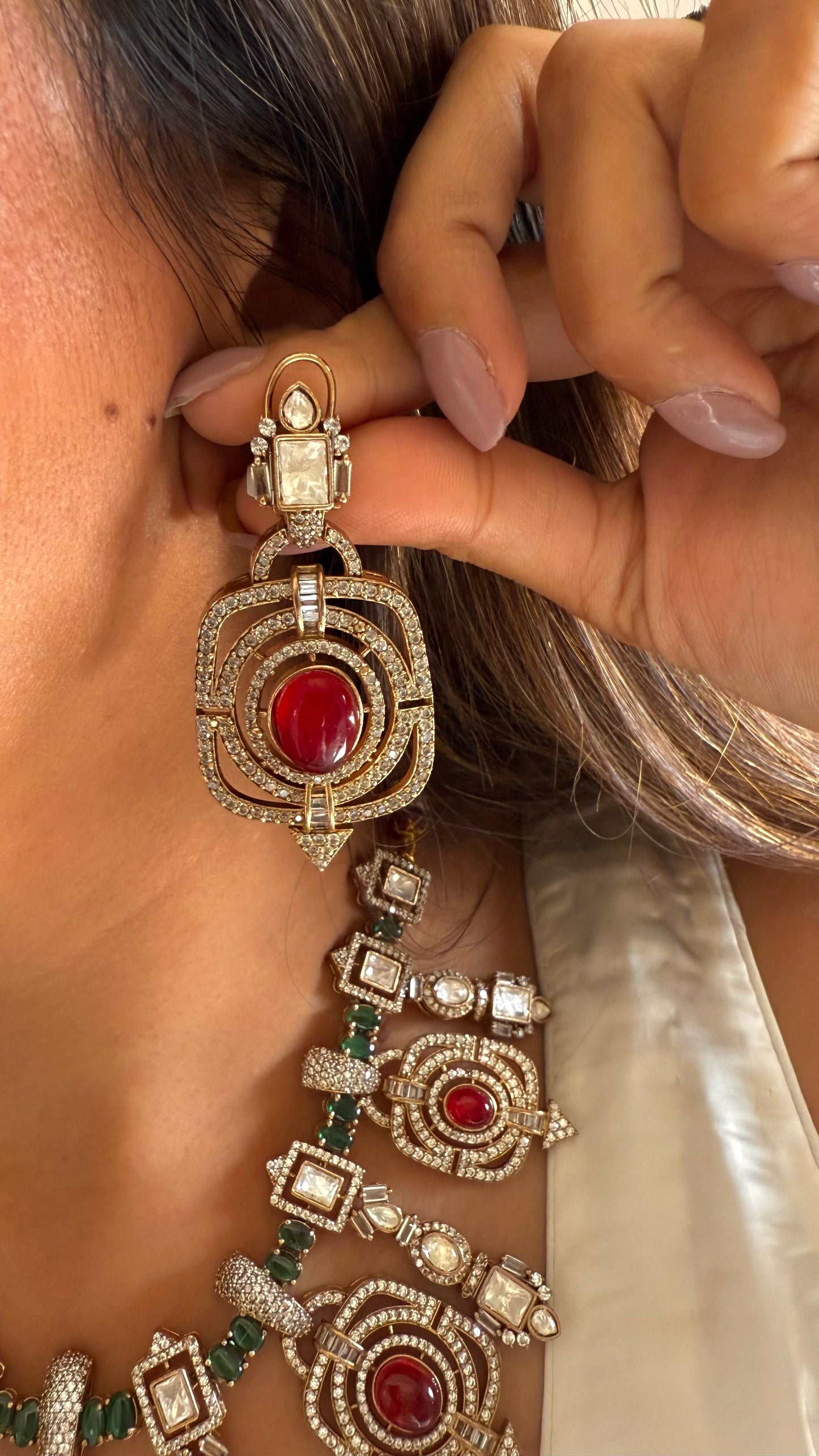 Ruby & emerald doublet necklace set