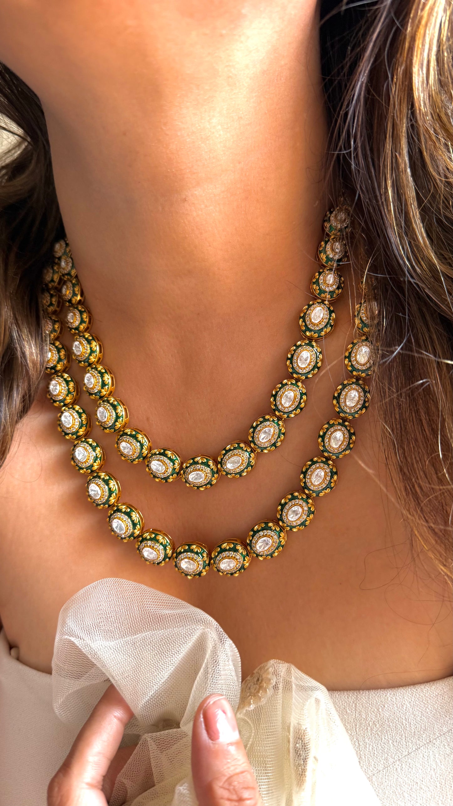 Dual Line Meenakari Designer Polki Necklace with Nakshi